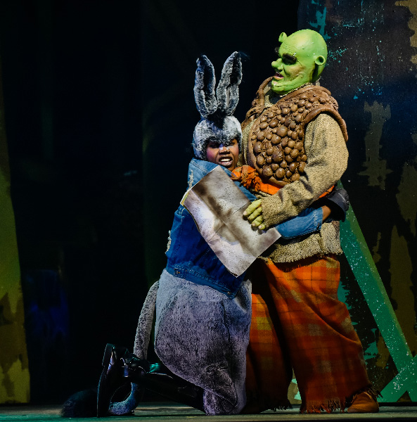 Forrest Stringfellow (Shrek) and Shahmad Muhammad (Donkey). Photo Credit: Tony Firriolo
