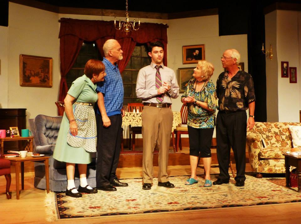 Irene Blend, Dennis Maddux, Andy Massey, Petra Allen and Paul Anderson in OVER THE RIVER AND THROUGH THE WOODS at OCTA - 9/5/14-9/21/14 (Photo by Rob Hallifax)