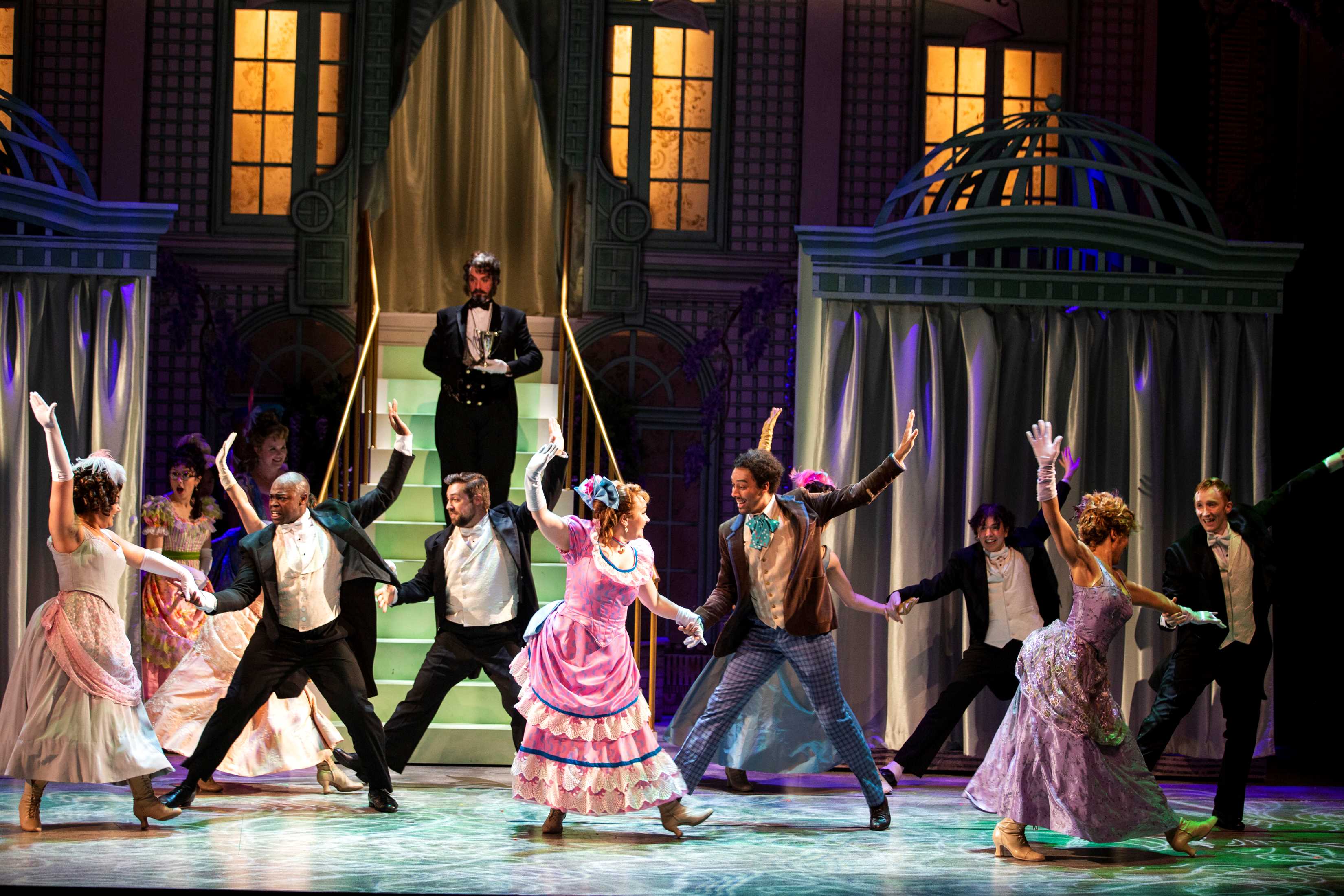 John David Scott and the cast of Hello, Dolly! at Village Theatre. Photo by Angela Sterling (2023).