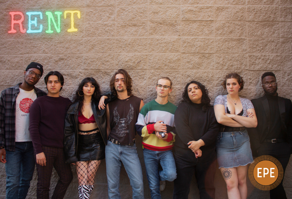 The Principal cast of RENT (left to right) John Brownell, Cris Sanchez, Ani Tonoyan, Paul Cushman, Joe Klinker, Ray L. Kloth, Sophie La Fave, Jason Nyabuto.