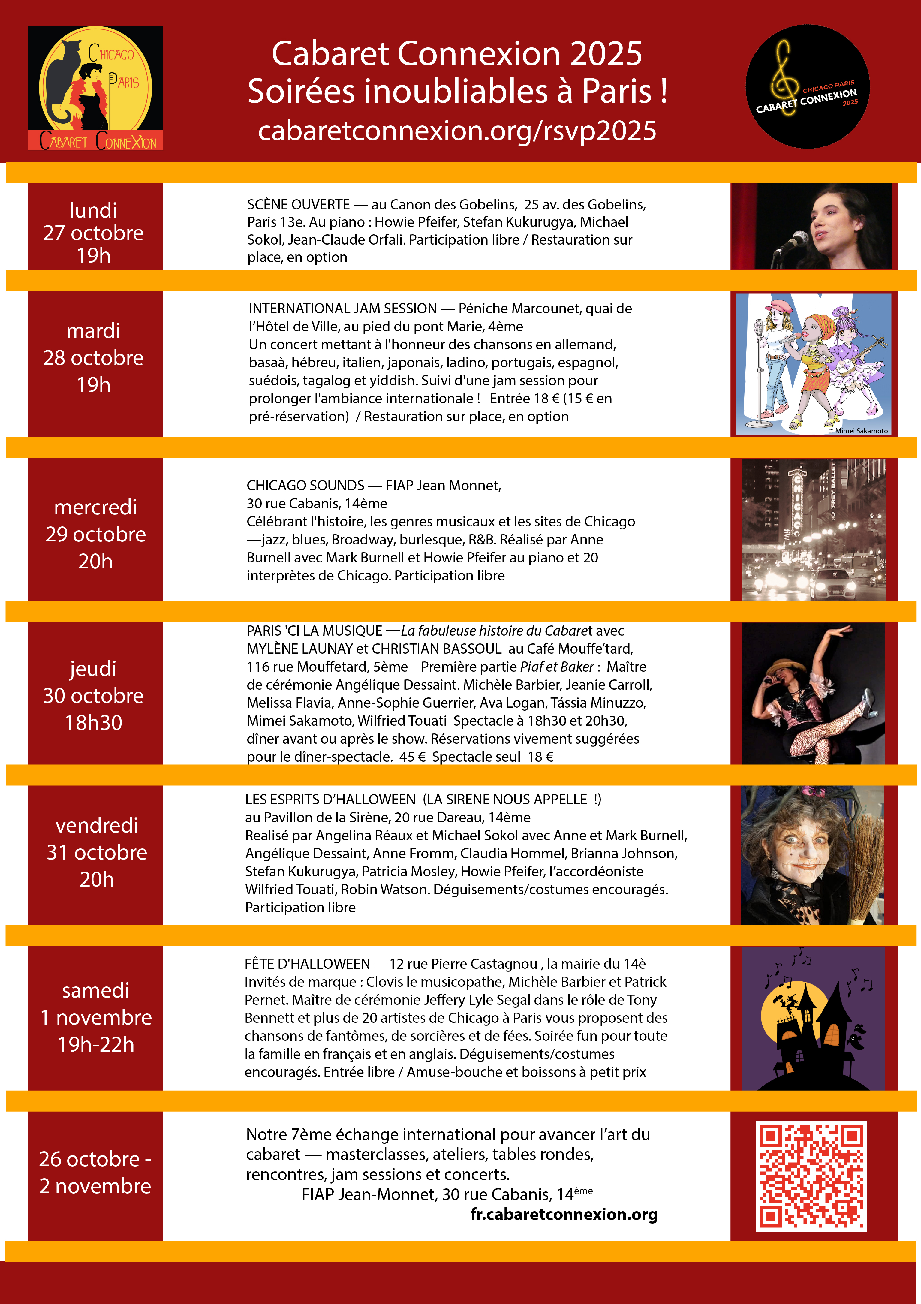 Concert Schedule for Chicago Paris Cabaret Connexion including Lyon, Paris, and Dordogne France https://cabaretconnexion.org/