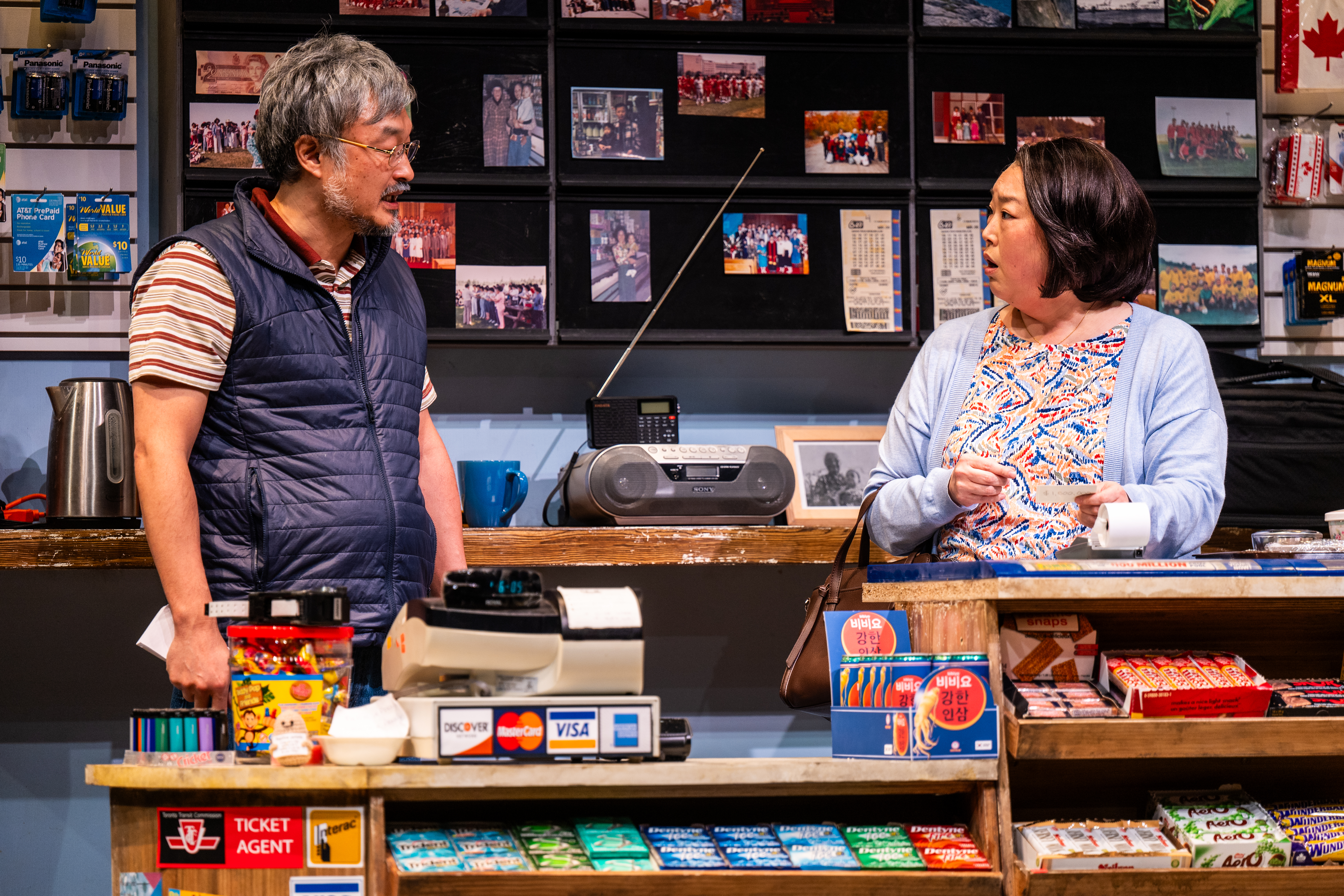 Ins Choi and Esther Chung in Kim?s Convenience (2025). A Soulpepper Production in association with American Conservatory Theater & Adam Blanshay Productions. Photo by Dahlia Katz