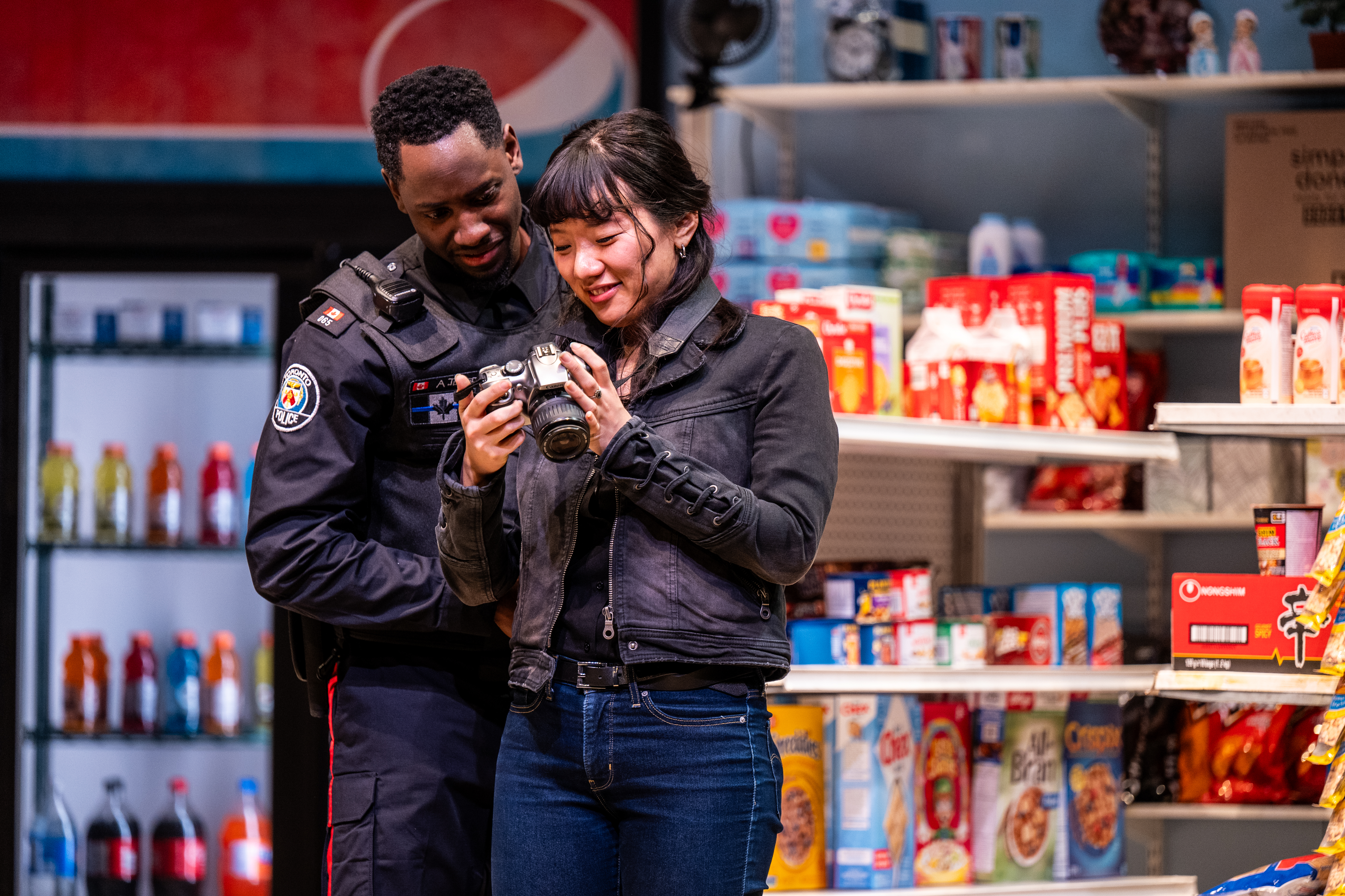 Brandon McKnight and Kelly Seo in Kim?s Convenience (2025). A Soulpepper Production in association with American Conservatory Theater & Adam Blanshay Productions. Photo by Dahlia Katz