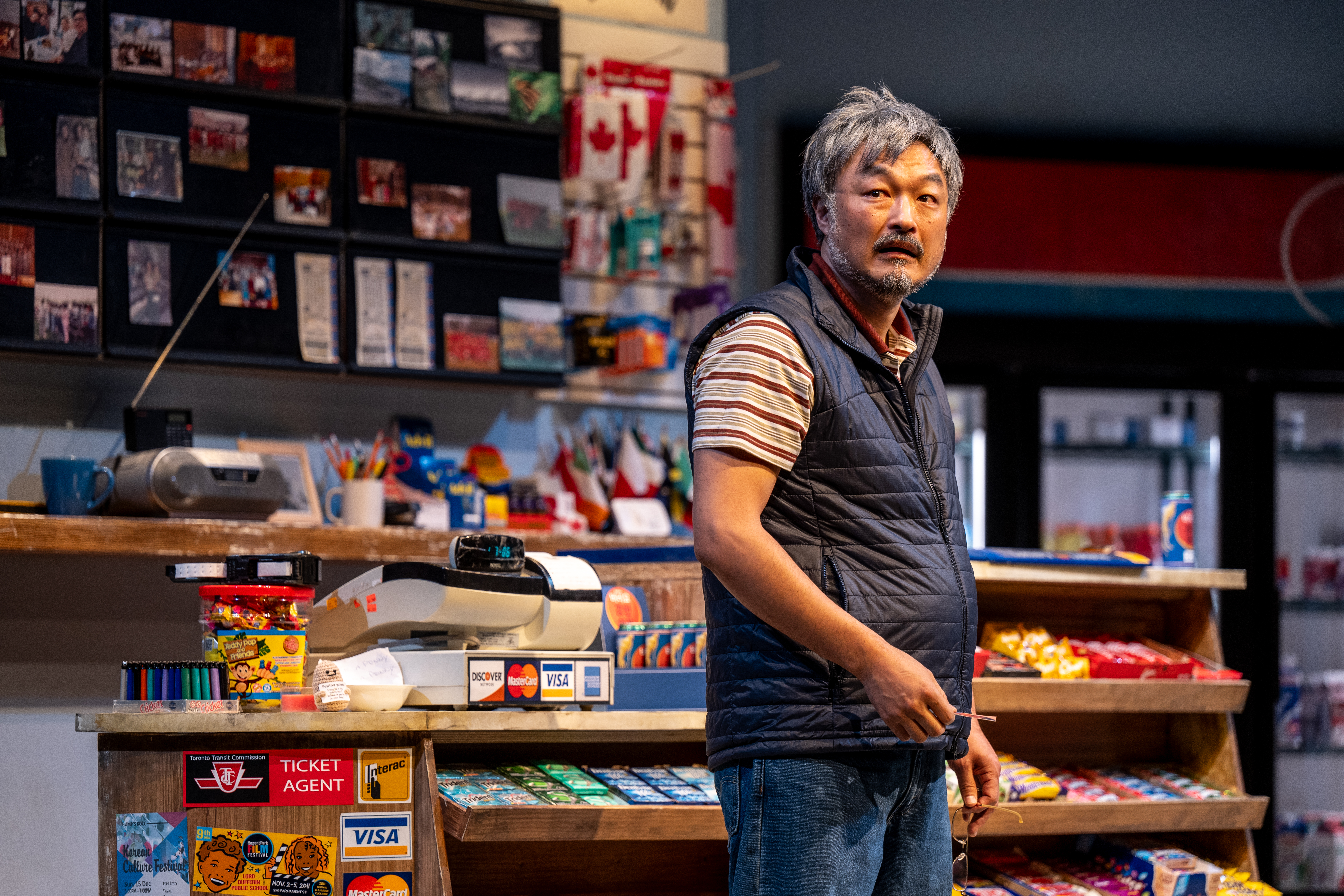 Ins Choi in Kim?s Convenience (2025). A Soulpepper Production in association with American Conservatory Theater & Adam Blanshay Productions. Photo by Dahlia Katz