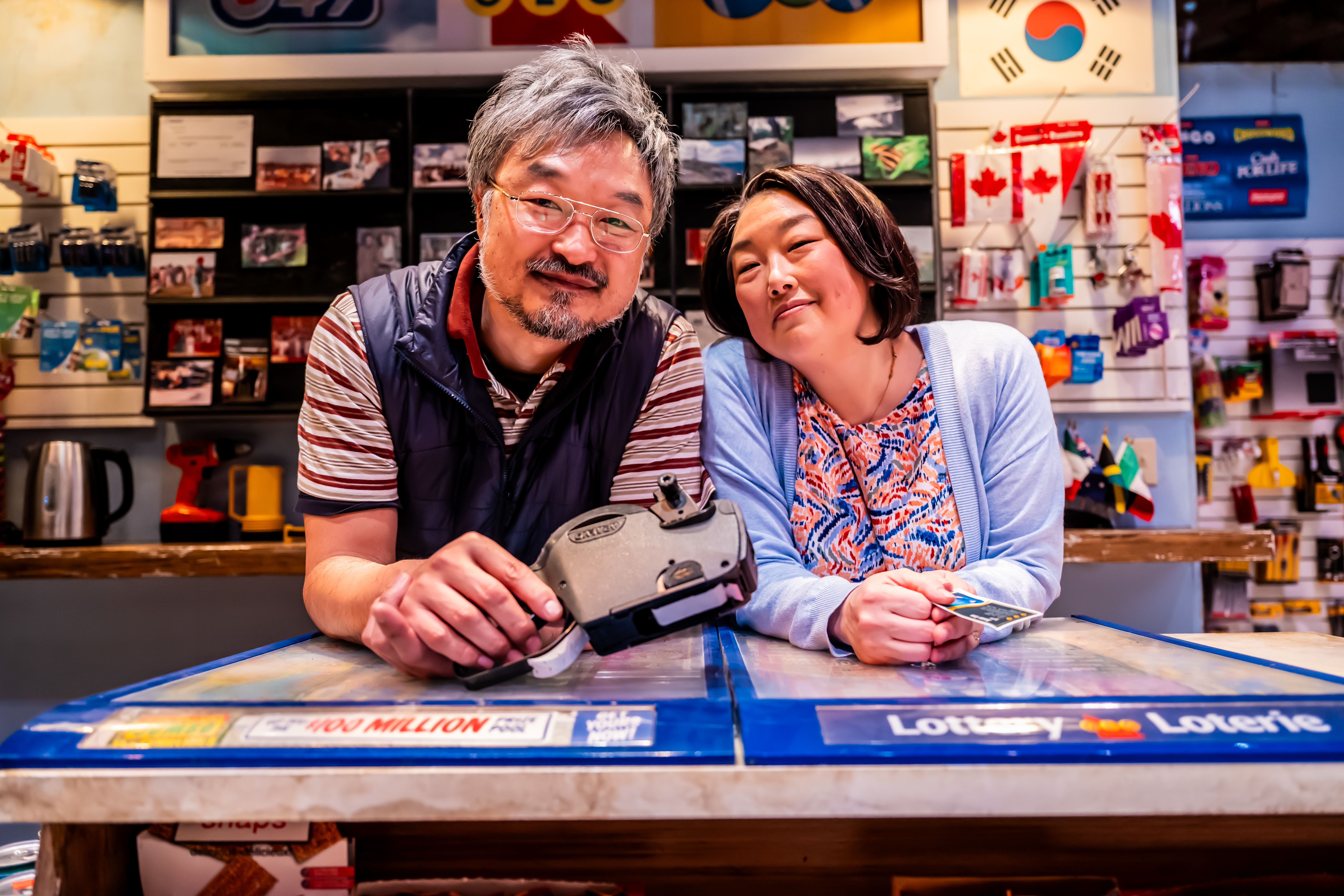 Ins Choi and Esther Chung in Kim?s Convenience (2025). A Soulpepper Production in association with American Conservatory Theater & Adam Blanshay Productions. Photo by Dahlia Katz