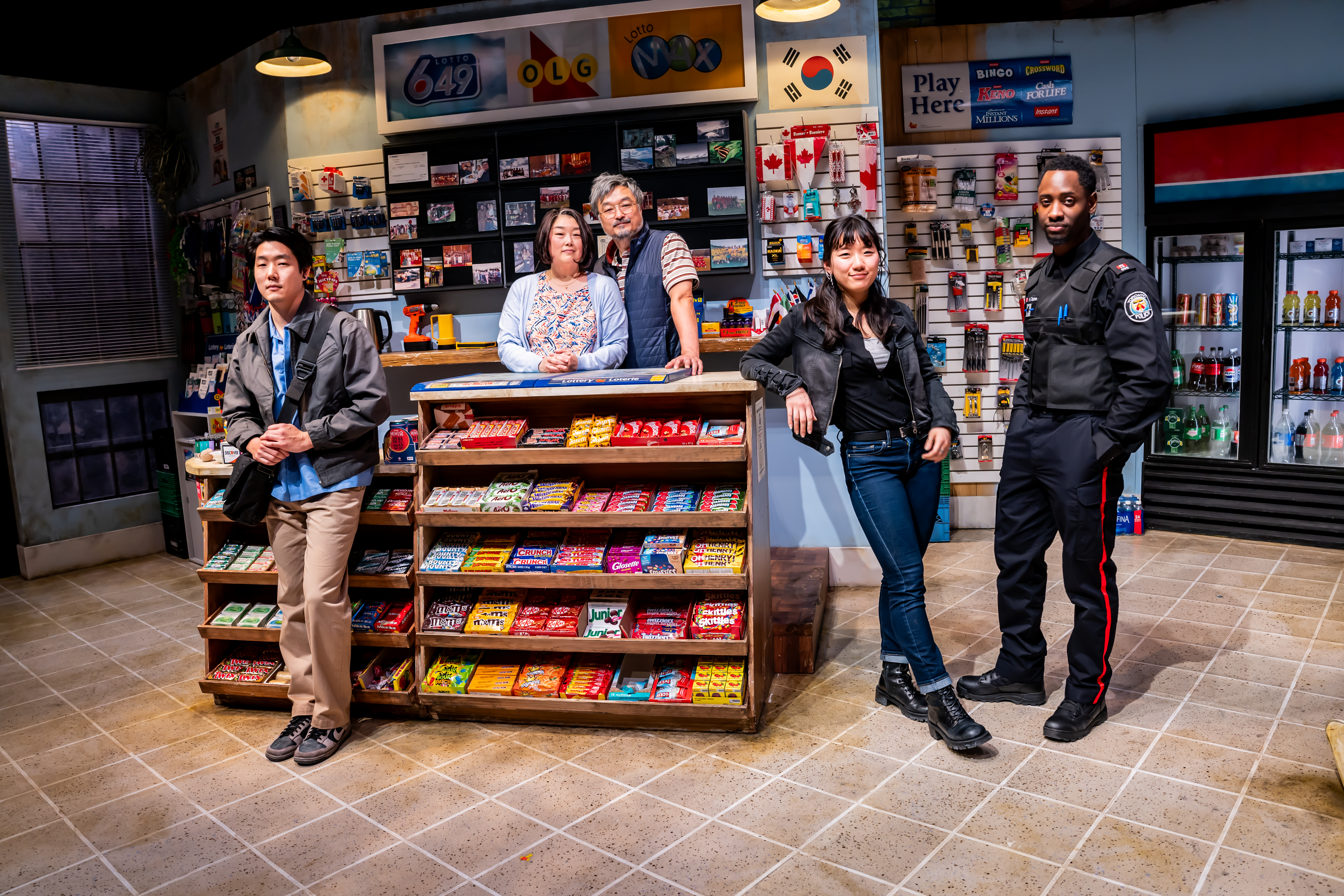 Ryan Jinn, Esther Chung, Ins Choi, Kelly Seo, and Brandon McKnight in Kim?s Convenience (2025). A Soulpepper Production in association with American Conservatory Theater & Adam Blanshay Productions. P Ryan Jinn, Esther Chung, Ins Choi, Kelly Seo, and Brandon McKnight in Kim?s Convenience (2025). A Soulpepper Production in association with American Conservatory Theater & Adam Blanshay Productions. P