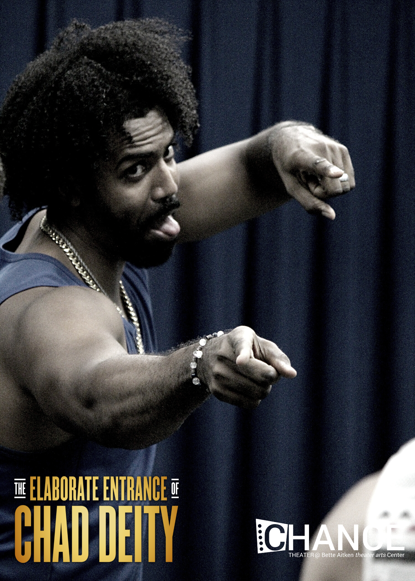 Londale Theus Jr. as Chad Deity in rehearsals for the OC premier of Kristoffer Diaz's Pulitzer Prize Finalist play, 