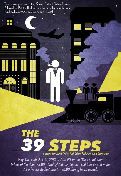 Poster for North Central High School production of THE 39 STEPS 1