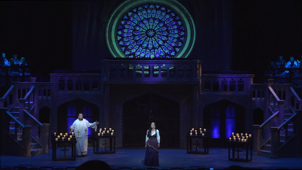Inside of Notre Dame with Hannah Marie Harmon (Esmeralda) and Ken Andrews (Frollo)