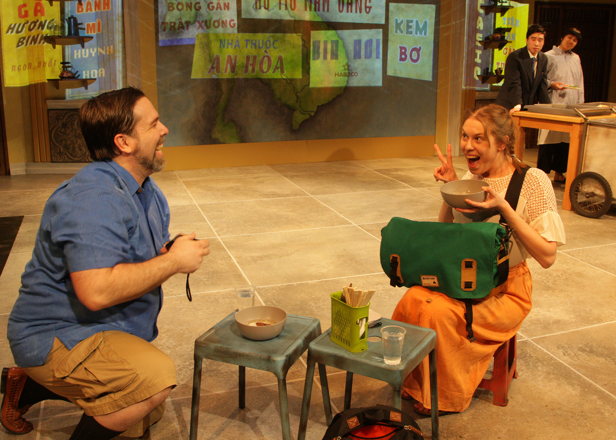 Casey Long as Hugh, Chloe Gay Brewer as Rose, Dustin Vuong Nguyen as Quang, and Hannah Mariah as Mùi in the rolling world premiere of 