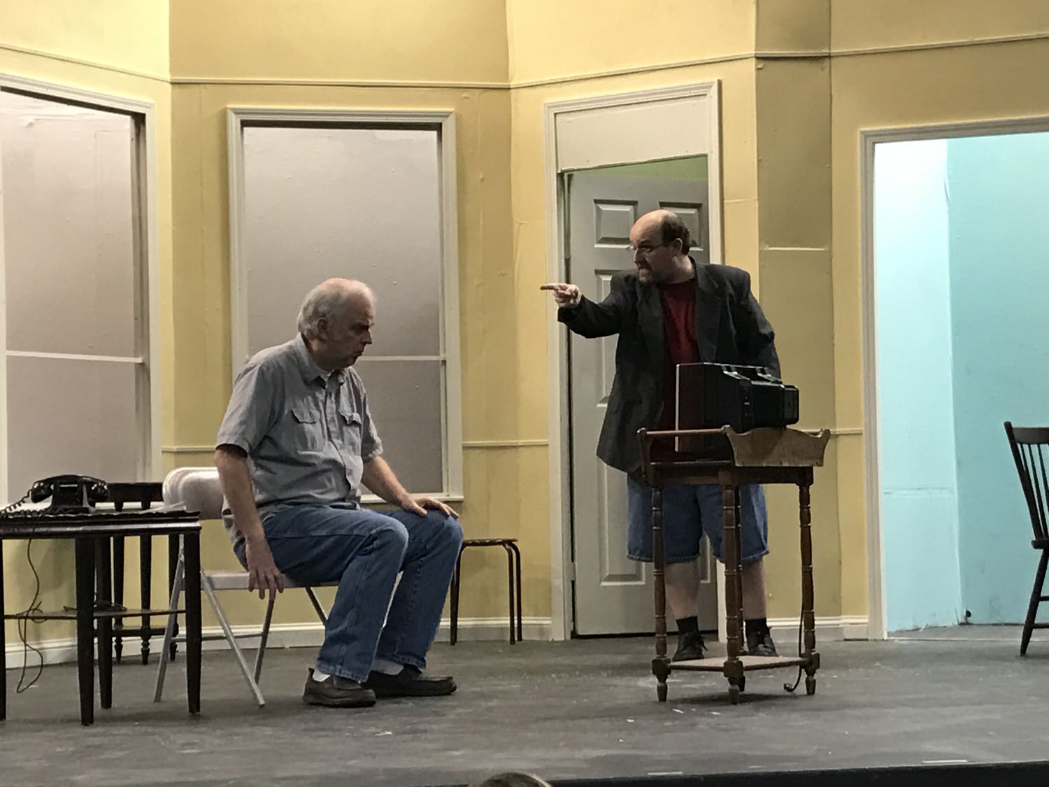 Chuck Rafferty, of Laurel, DE, as Willie Clark, rehearses with John Moller, of Dover, DE, as Ben Silverman. 1