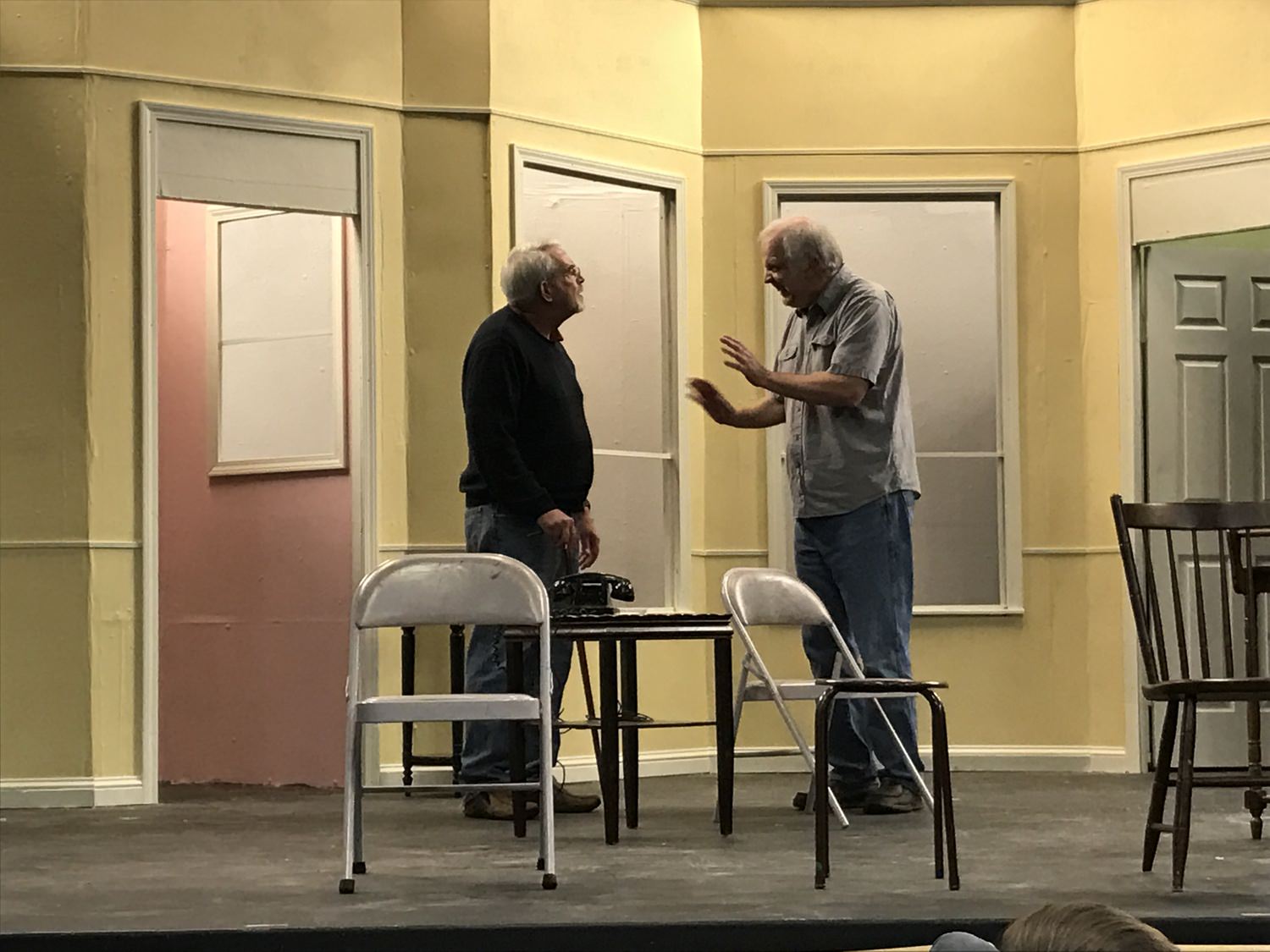 Chuck Rafferty, of Laurel, DE, as Willie Clark, rehearses with John Moller, of Dover, DE, as Ben Silverman. 4