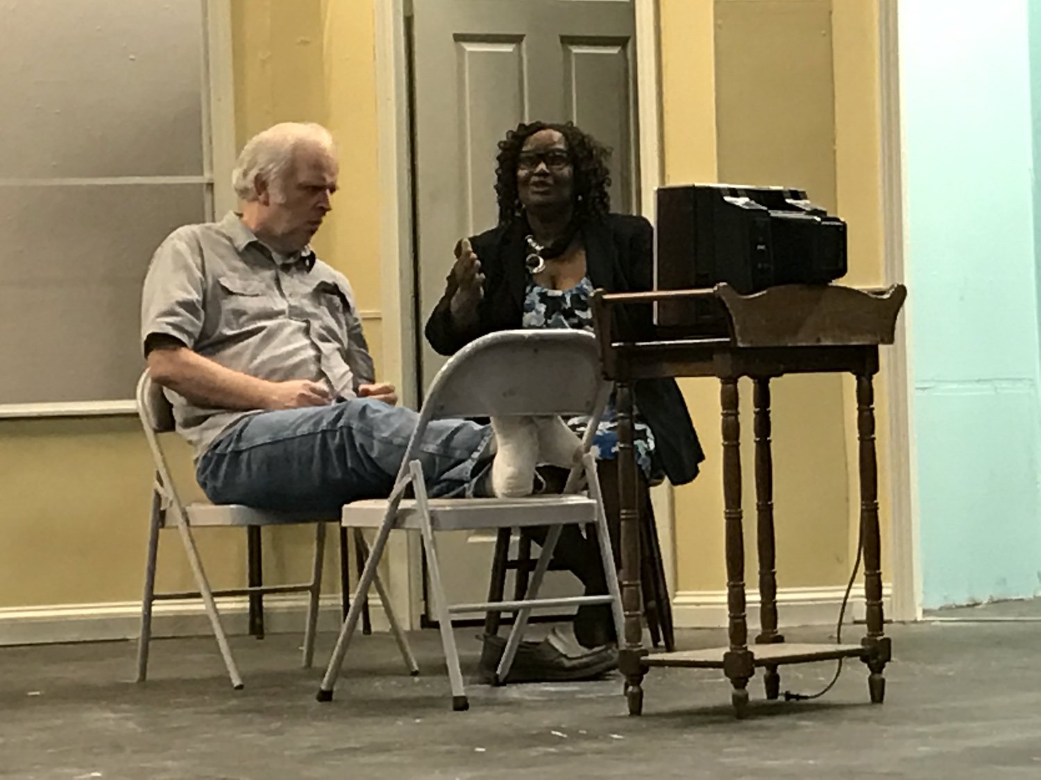 Chuck Rafferty, of Laurel, DE, as Willie Clark, rehearses with John Moller, of Dover, DE, as Ben Silverman. 7