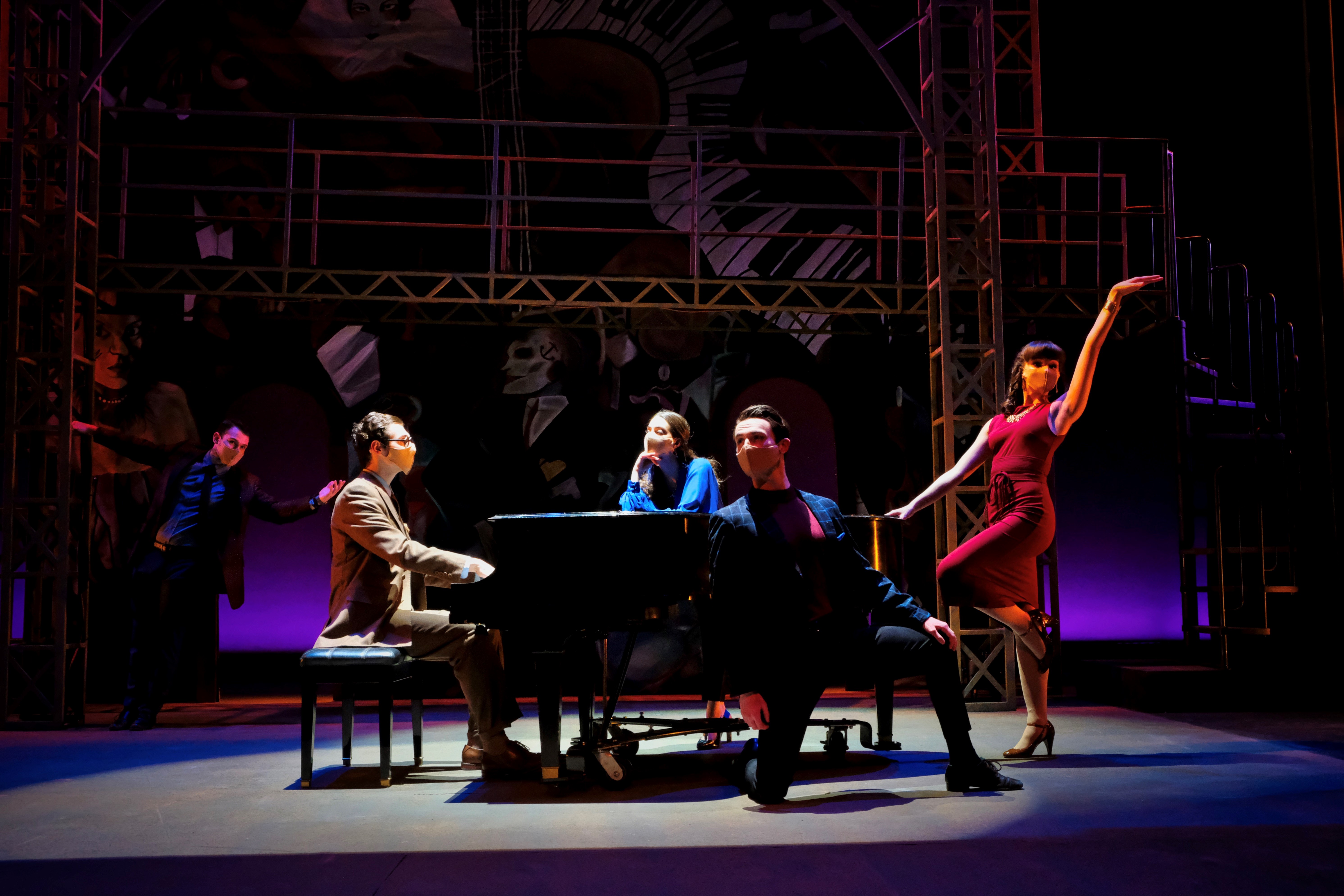 L-R: William Porter, Max Pinson (as Kurt Weill), Victoria Mesa, Ashton Lambert, and Kate Maniuszko in the Otterbein Departments of Theatre & Dance and Music production of “Into a Lamplit Room: the Songs of Kurt Weill.”
Photo By: Mark Mineart
