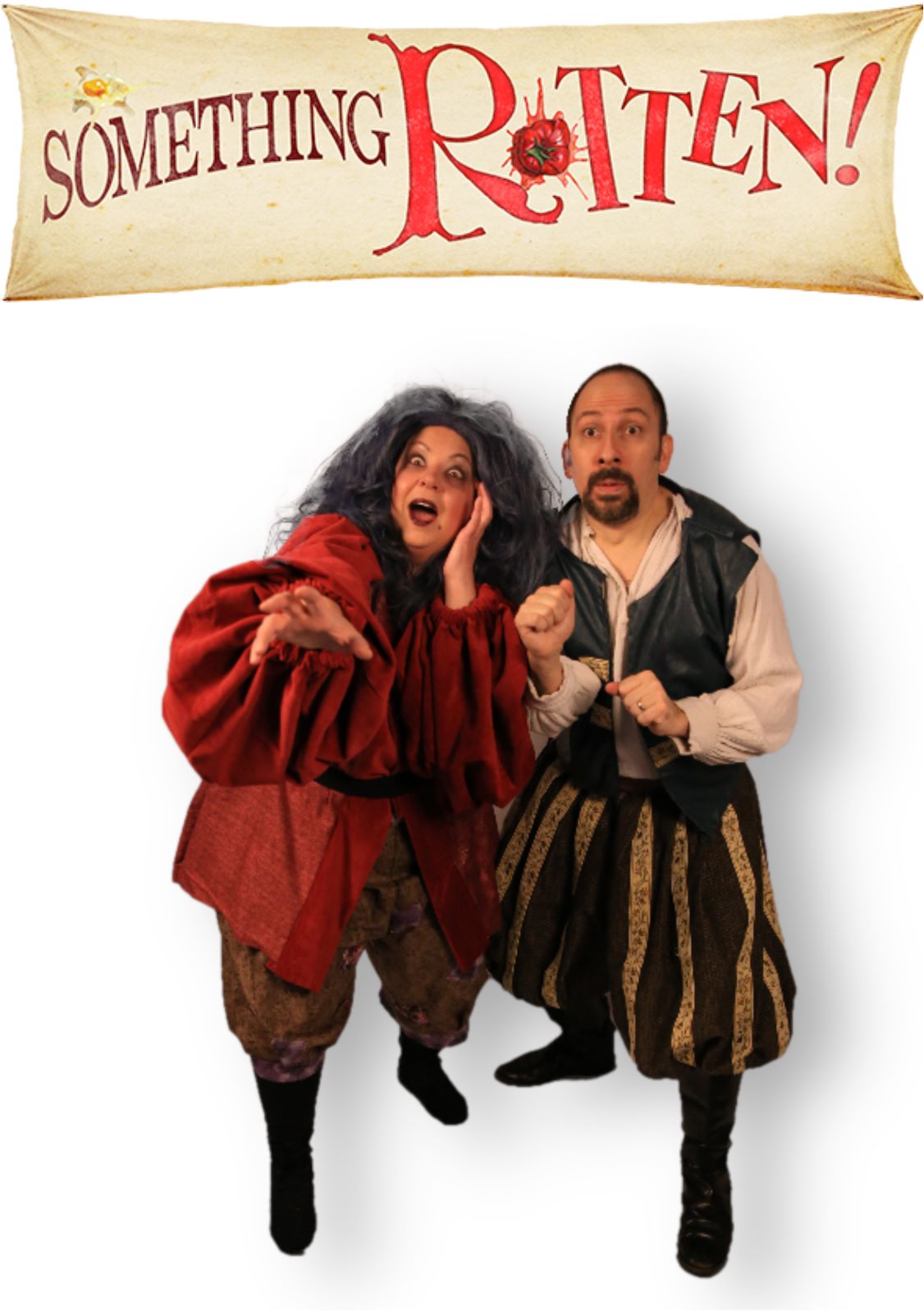 “Something Rotten!” presented by Theatre Nebula featuring (left to right) Denise Tamburrino (Nostradamus) and David Pfenninger (Nick Bottom).
