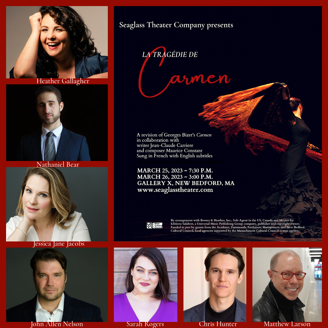 Announcing the cast/creative team for La Tragédie de Carmen
Heather Gallagher....Carmen
Jessica Jane Jacobs ....Micaela
Nathaniel Bear....Don Jose
John Allen Nelson....Escamillo
with
Sarah Rogers....Garcia/Lillias Pastia
Chris Hunter....Zuniga/Old Gypsy
Dr. Matthew Larson....Music Director
Patrice Tiedemann....Stage Director
