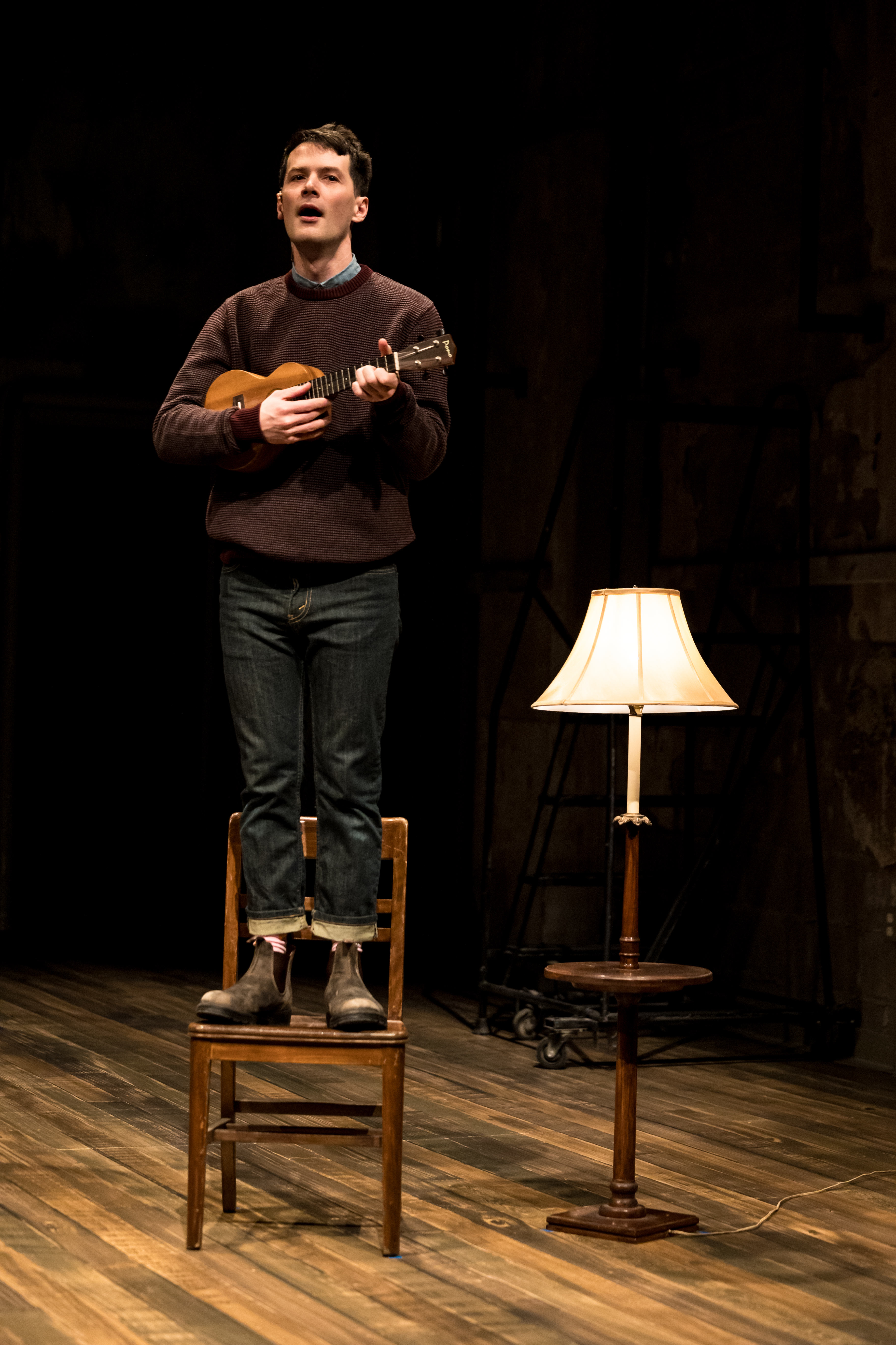 Writer-performer Milo Cramer in SCHOOL PICTURES at Theater Latt Da, running Feb 5 - Mar 2, 2025. Photo: Dan Norman. 