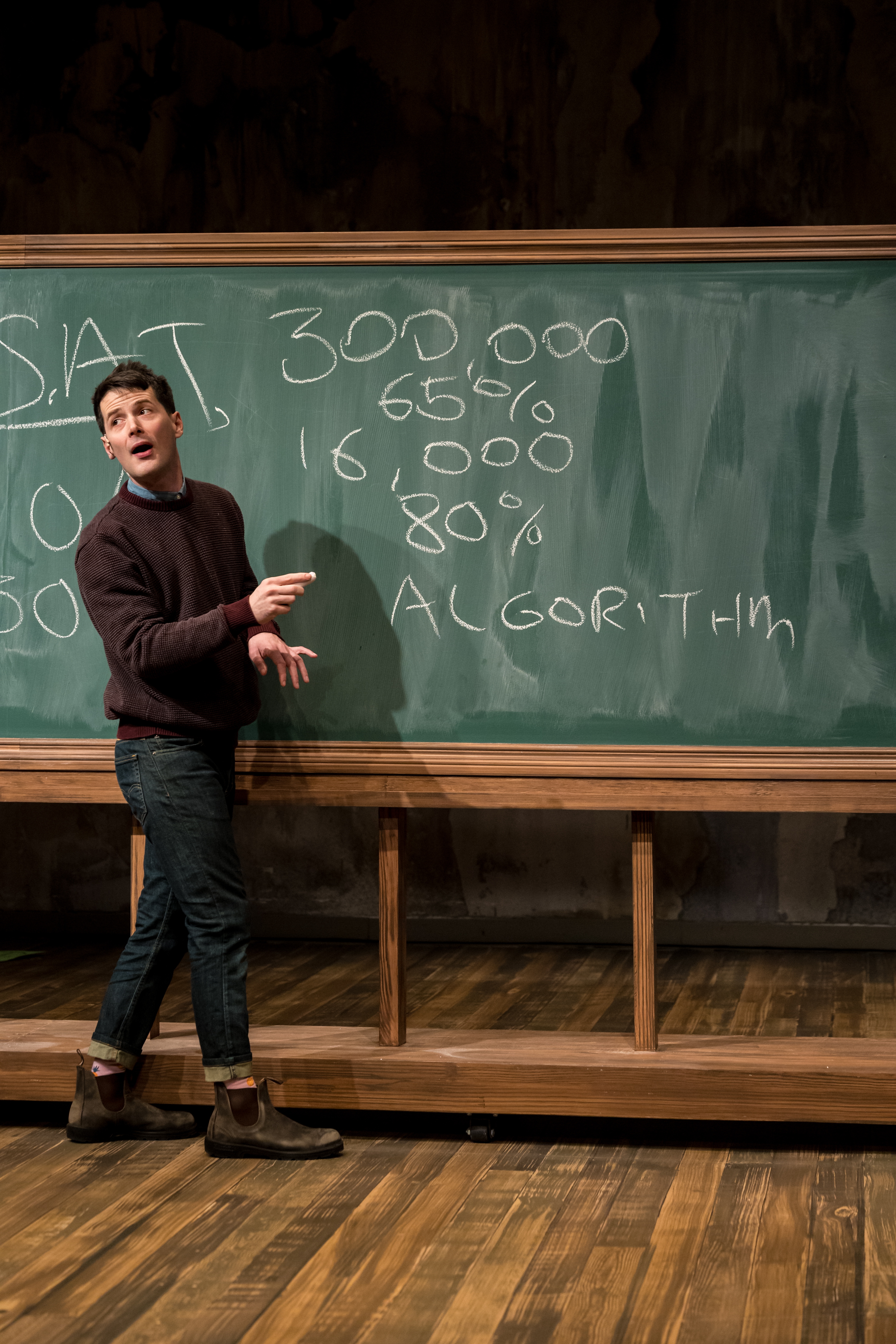 Writer-performer Milo Cramer in SCHOOL PICTURES at Theater Latt Da, running Feb 5 - Mar 2, 2025. Photo: Dan Norman. 