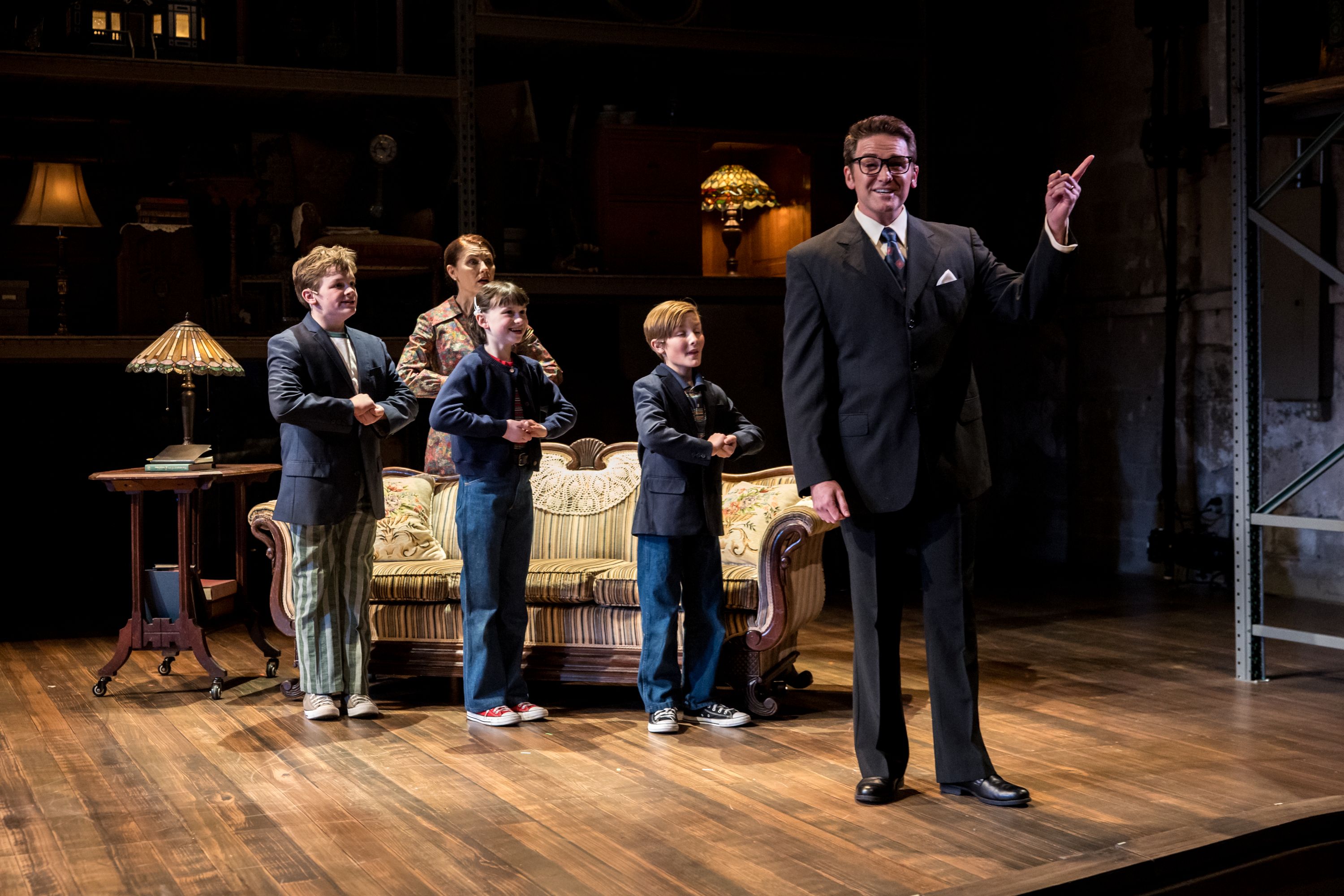 Truman Bednar (Christian), Ann Michels (Helen), Eve Scharback (Small Alison), Brock Heuring (John), Shad Hanley (Bruce). Photo: Dan Norman. Truman Bednar (Christian), Ann Michels (Helen), Eve Scharback (Small Alison), Brock Heuring (John), Shad Hanley (Bruce). Photo: Dan Norman.
