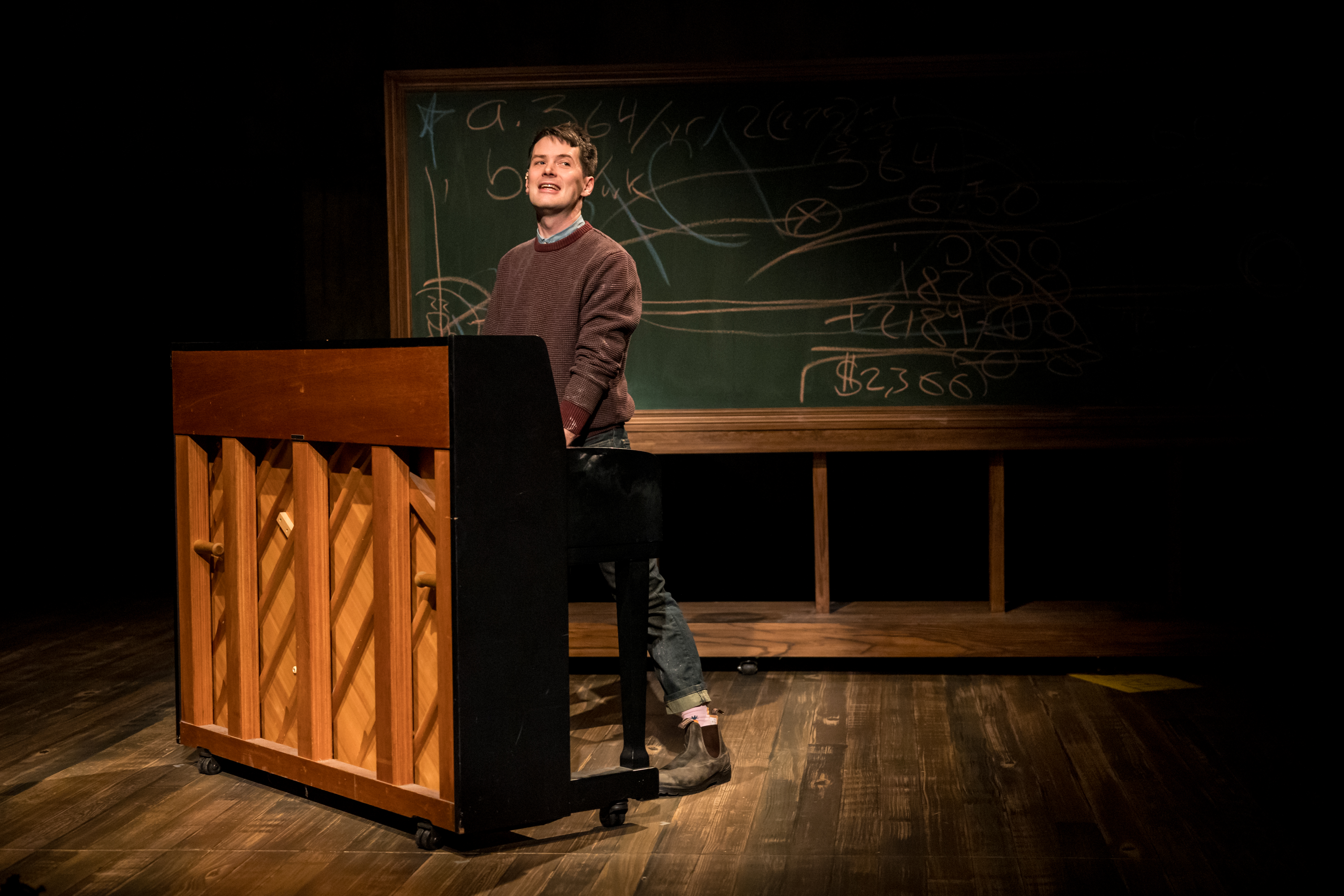 Writer-performer Milo Cramer in SCHOOL PICTURES at Theater Latt Da, running Feb 5 - Mar 2, 2025. Photo: Dan Norman. 