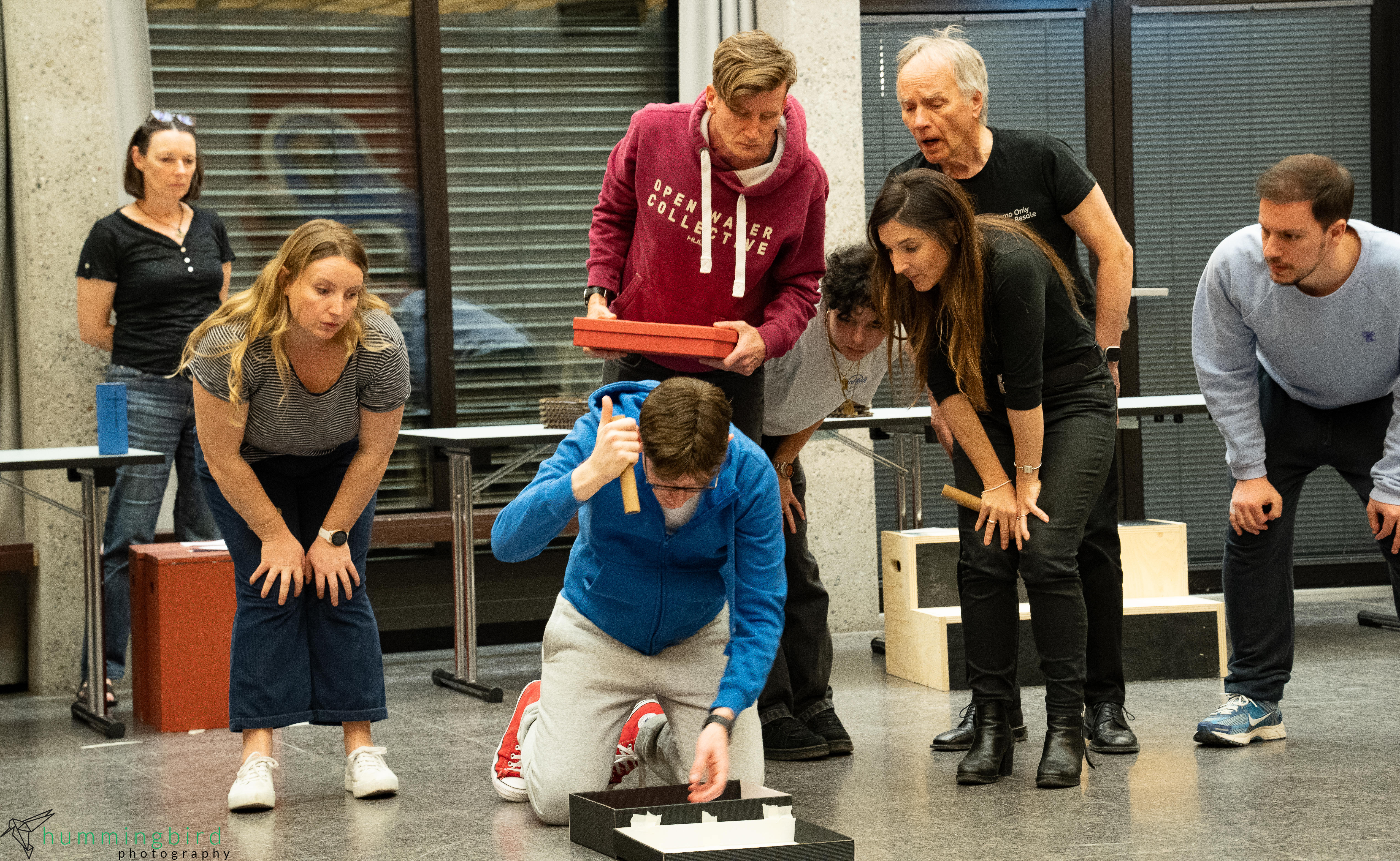 The cast of The Curious Incident of the Dog in the Night-Time rehearsing.