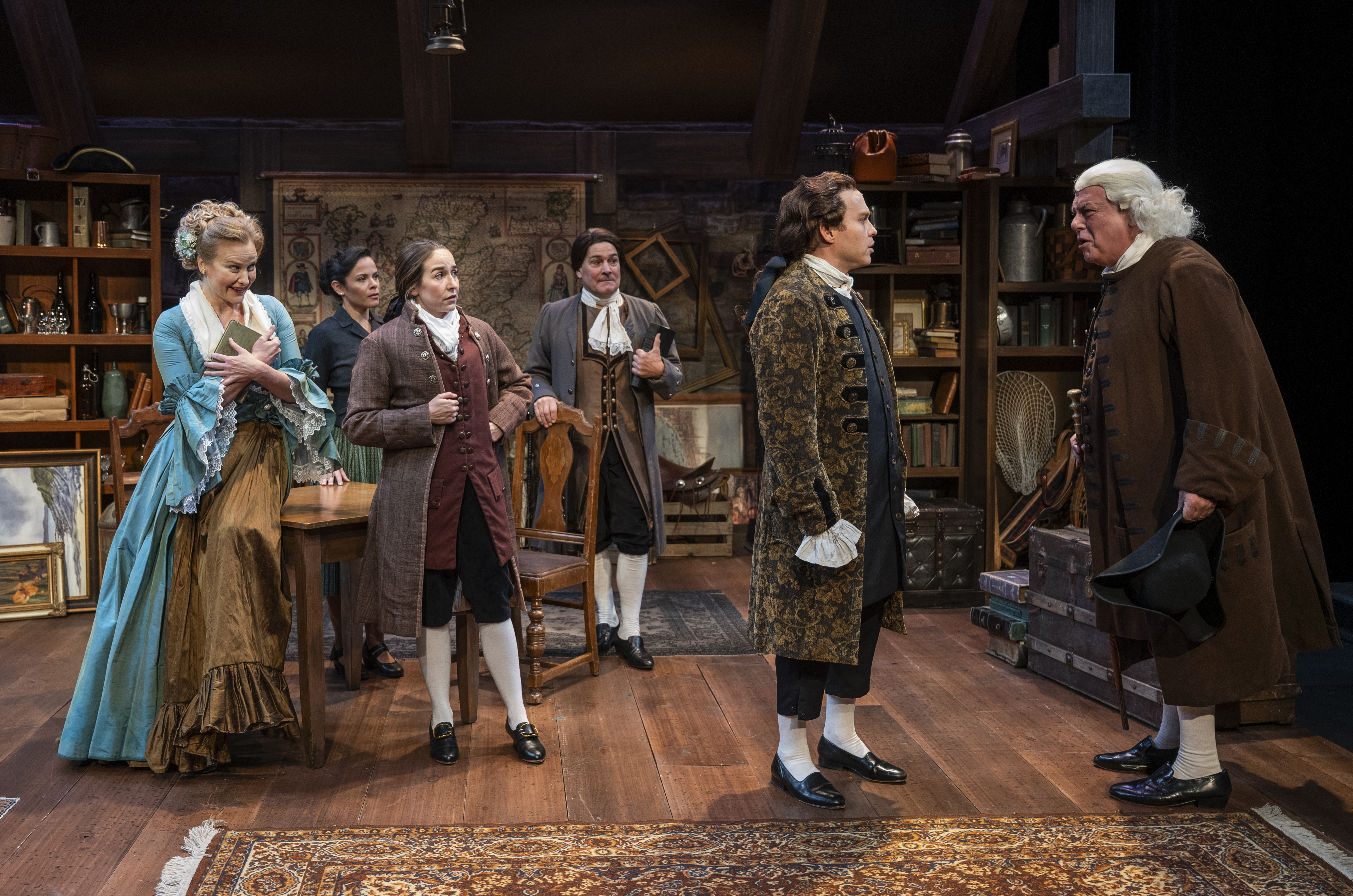 Heidi Armbruster, Madeline Calais-King, Sarah Zapiain, David Cecsarini, Josh Krause, Brian Mani. Photo by Michael Brosilow.