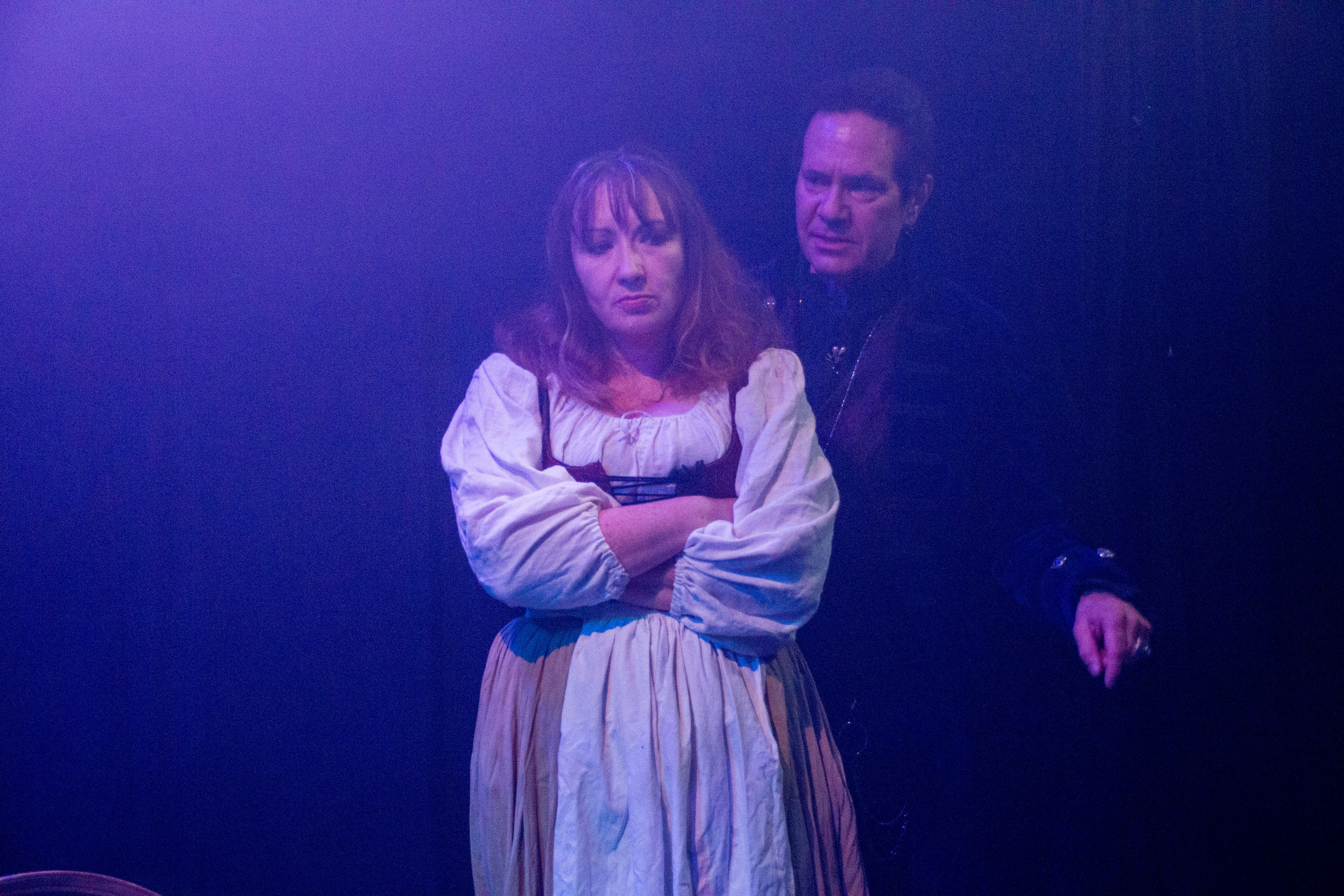 Collette Rutherford as Elizabeth Sawyer and Rory Cowan as Scratch, in Witch at the The Garage Theatre      Photo Credit: Diana Kaufmann