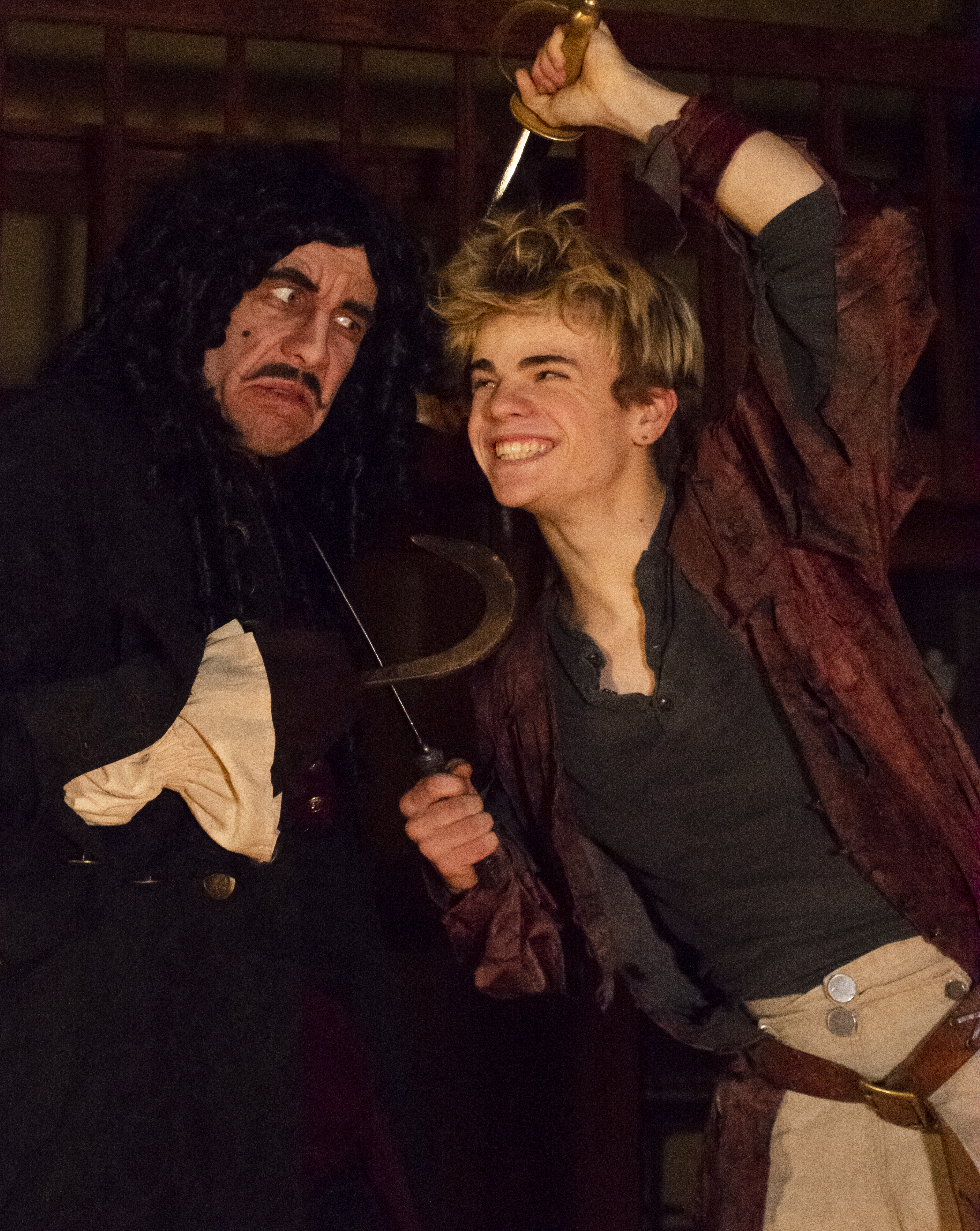 Captain Hook (Joshua Koehn) and Peter Pan (Rohan Lilien) in a duel to the death!