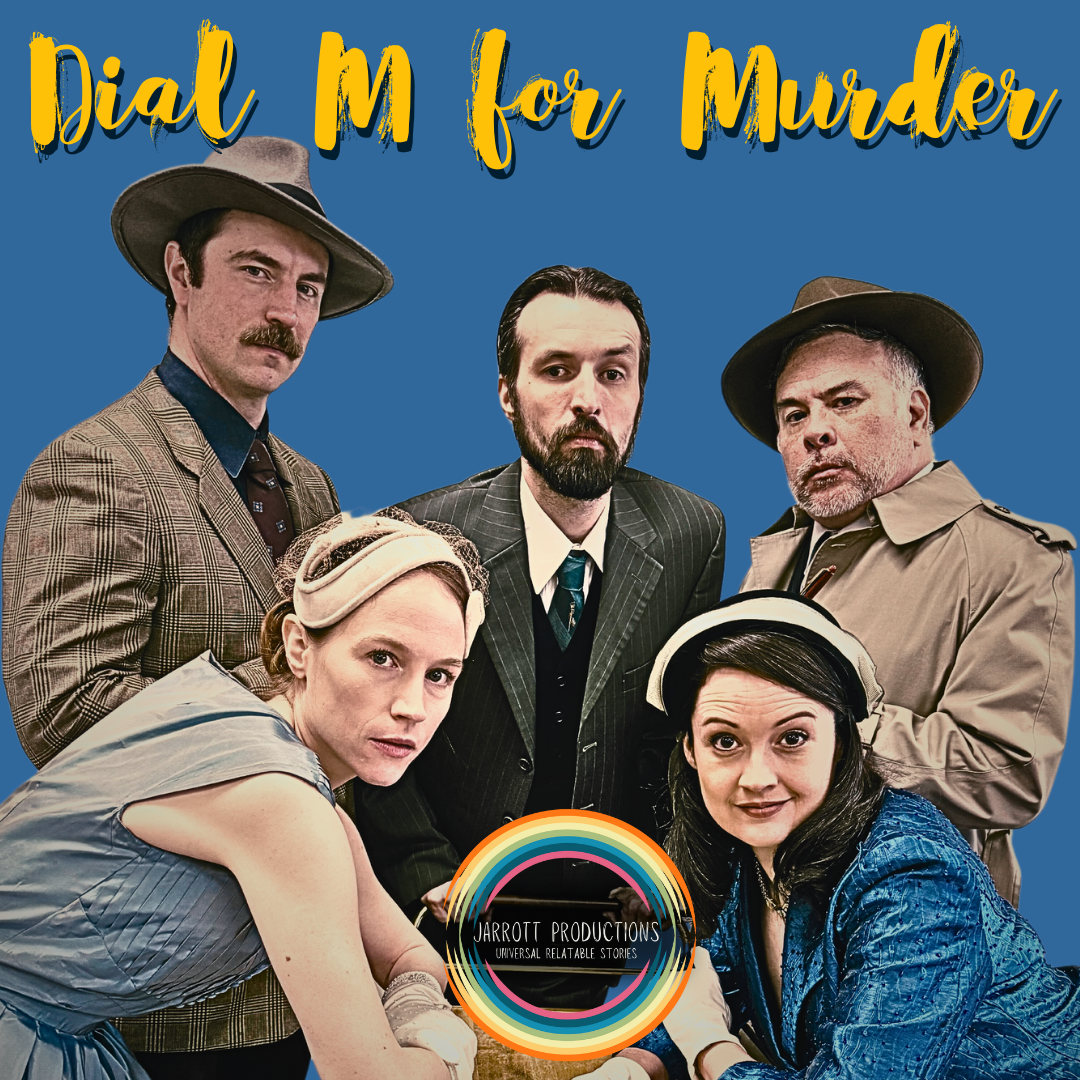 Pictured, L-R: Zachary Gamble as Lesgate, Devon Ragsdale as Margot Wendice, Justin G. Smith as Tony Wendice, Natalie D. Garcia as Maxine Hadley, & Mike Ooi as Inspector Hubbard. Pictured, L-R: Zachary Gamble as Lesgate, Devon Ragsdale as Margot Wendice, Justin G. Smith as Tony Wendice, Natalie D. Garcia as Maxine Hadley, & Mike Ooi as Inspector Hubbard.