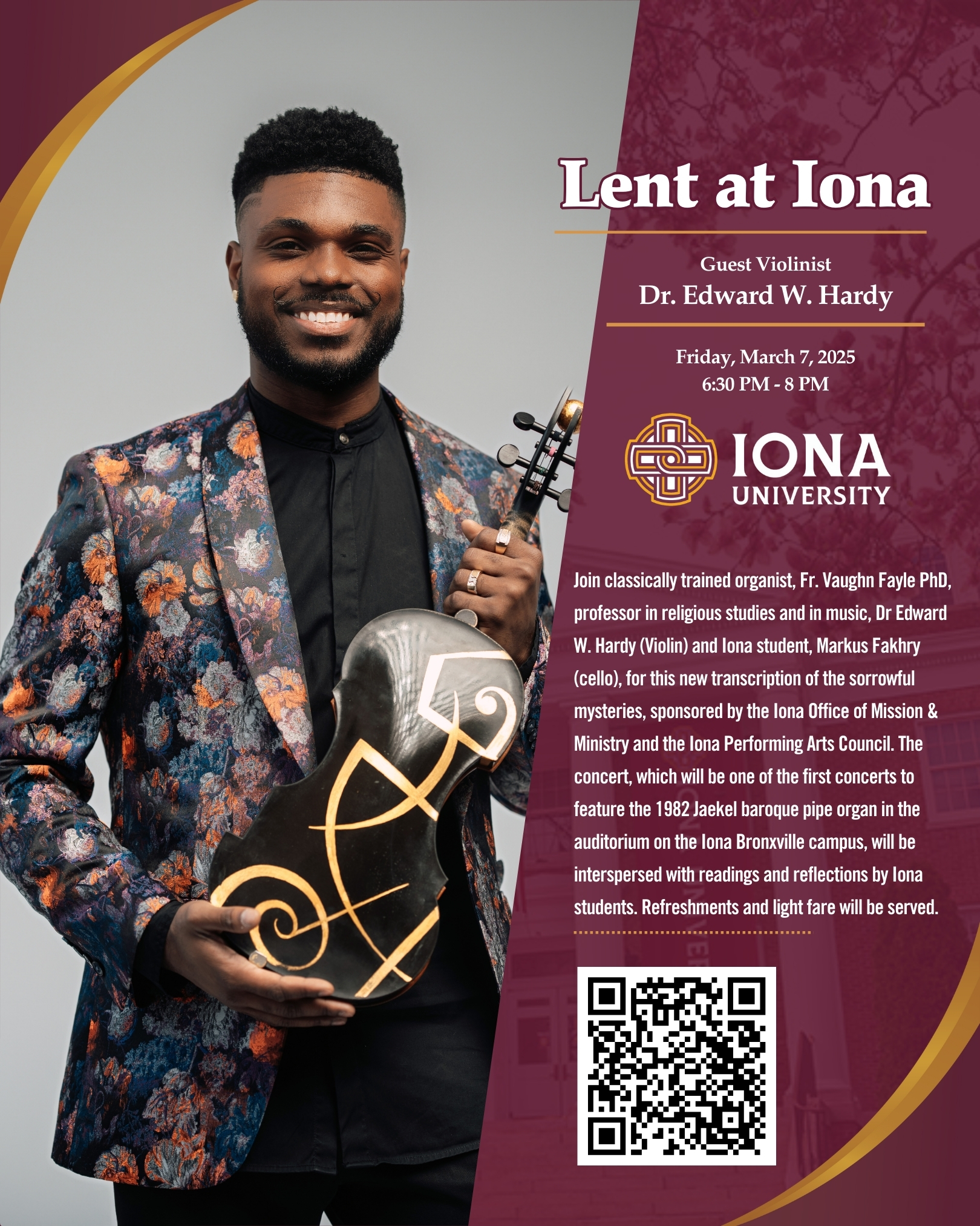 Lent at Iona University with guest violinist Dr. Edward W. Hardy (2025)