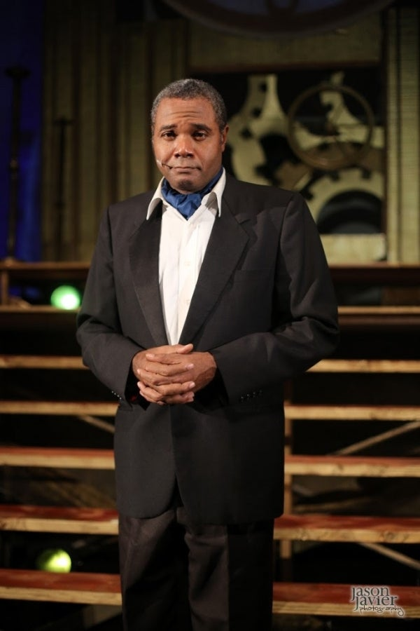 Just before appearing in the dual roles of The Narrator and The Mysterious Man in the 2014 Burbank Community Theater revival of Stephen Sondheim's and James Lapine's 'Into The Woods' at The Hall of Liberty at LA's Forest Lawn Cemetery, veteran stage actor and play director Darryl Maximilian Robinson took on the starring role of Major-General Stanley in The San Pedro Theatre Club's 135th Anniversary Revival production of Gilbert and Sullivan's 'The Pirates of Penzance'. Photo of Mr. Robinson in 'Into The Woods' by Jason Javier. 