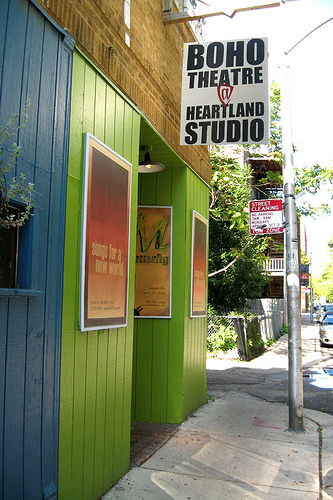 ATHOL FUGARD STAGED AT AN INTIMATE CHICAGO THEATRE SPACE!: Photo of the entrance of The Heartland Cafe Studio Theatre in the Rogers Park neighborhood of The Windy City where Excaliber Shakespeare Company of Chicago Founder, Artistic Director and Producer Darryl Maximilian Robinson staged revivals of both of Athol Fugard's powerful anti-apartheid dramas 