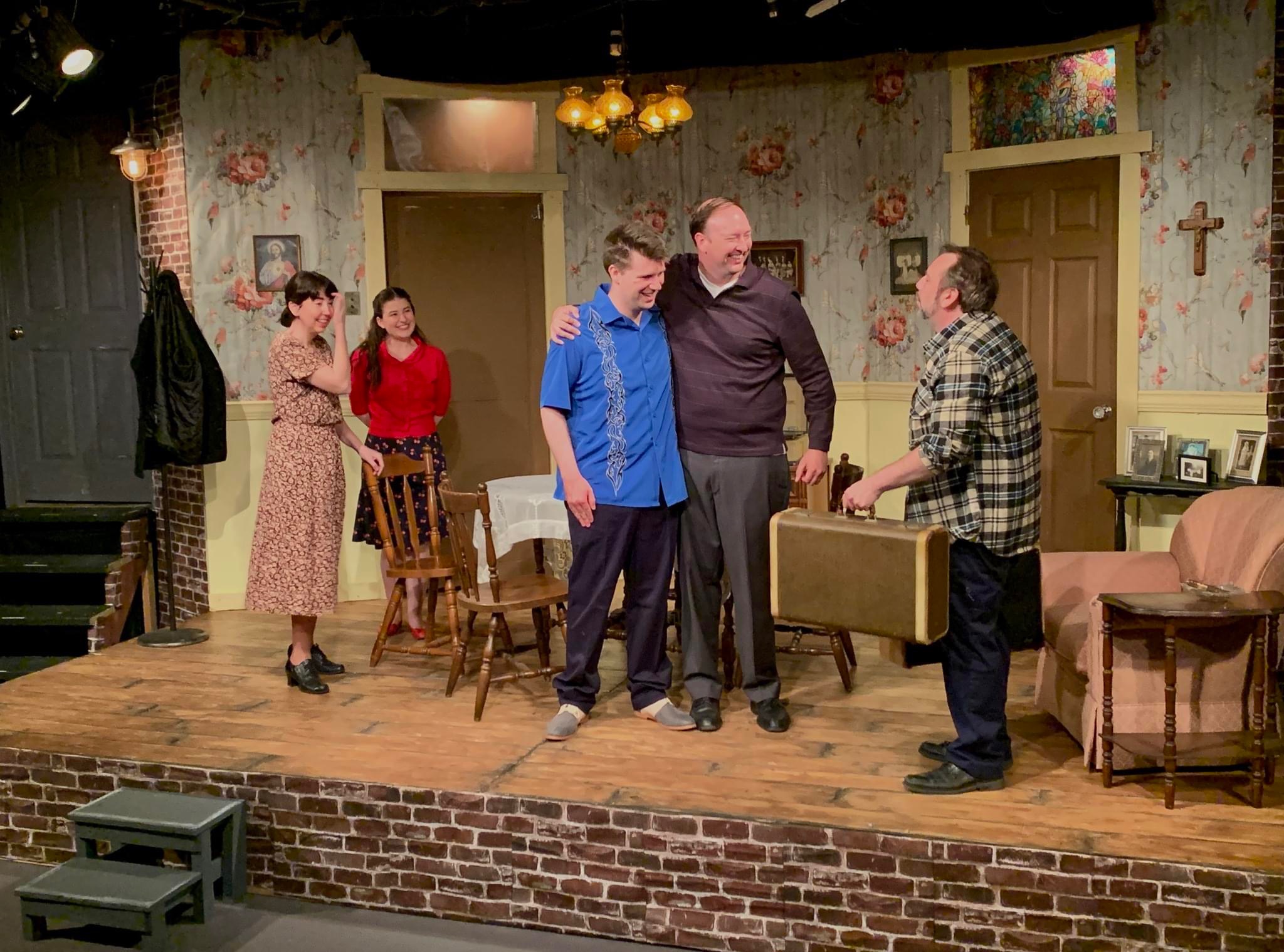 The Carbone family meets Bea’s Sicilian cousins. The end of Eddie Carbone’s life as he knows it. .
Left to right: Jennifer DeMarco (Bea), Mara Felice (Catharine), Sean Collins (Rodolpho), Ryan Kirchner (Marco) & Eric Rupp (Eddie)