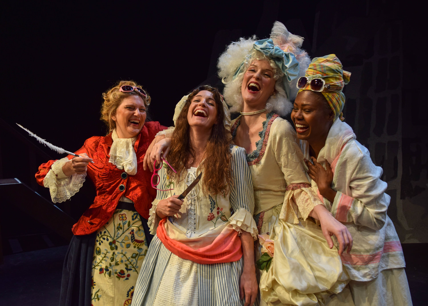 The cast of The Revolutionists by Lauren Gunderson at The Public Theatre in Maine. From left to right: Janet Mitchko, Sherill Turner, Robyne Parrish and Shamika Cotton. 1