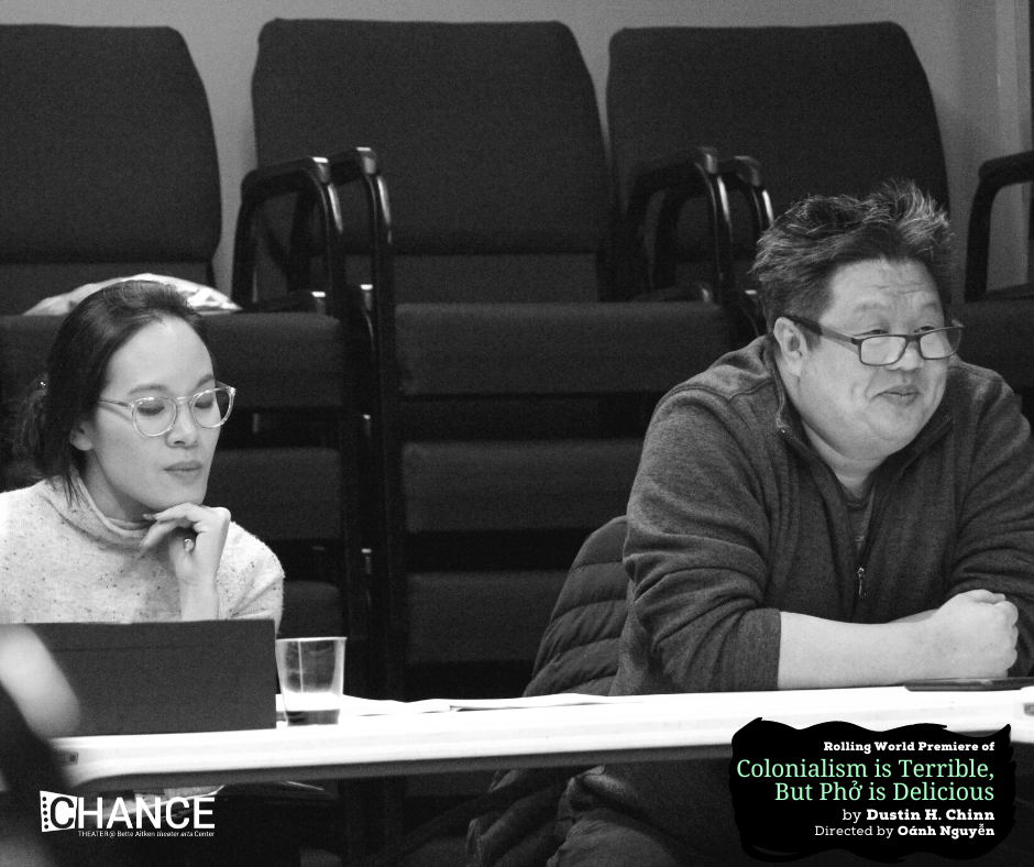 Dramaturg Natalia Duong and Director Oánh Nguyễn at the first read-thru for the rolling world premiere of 