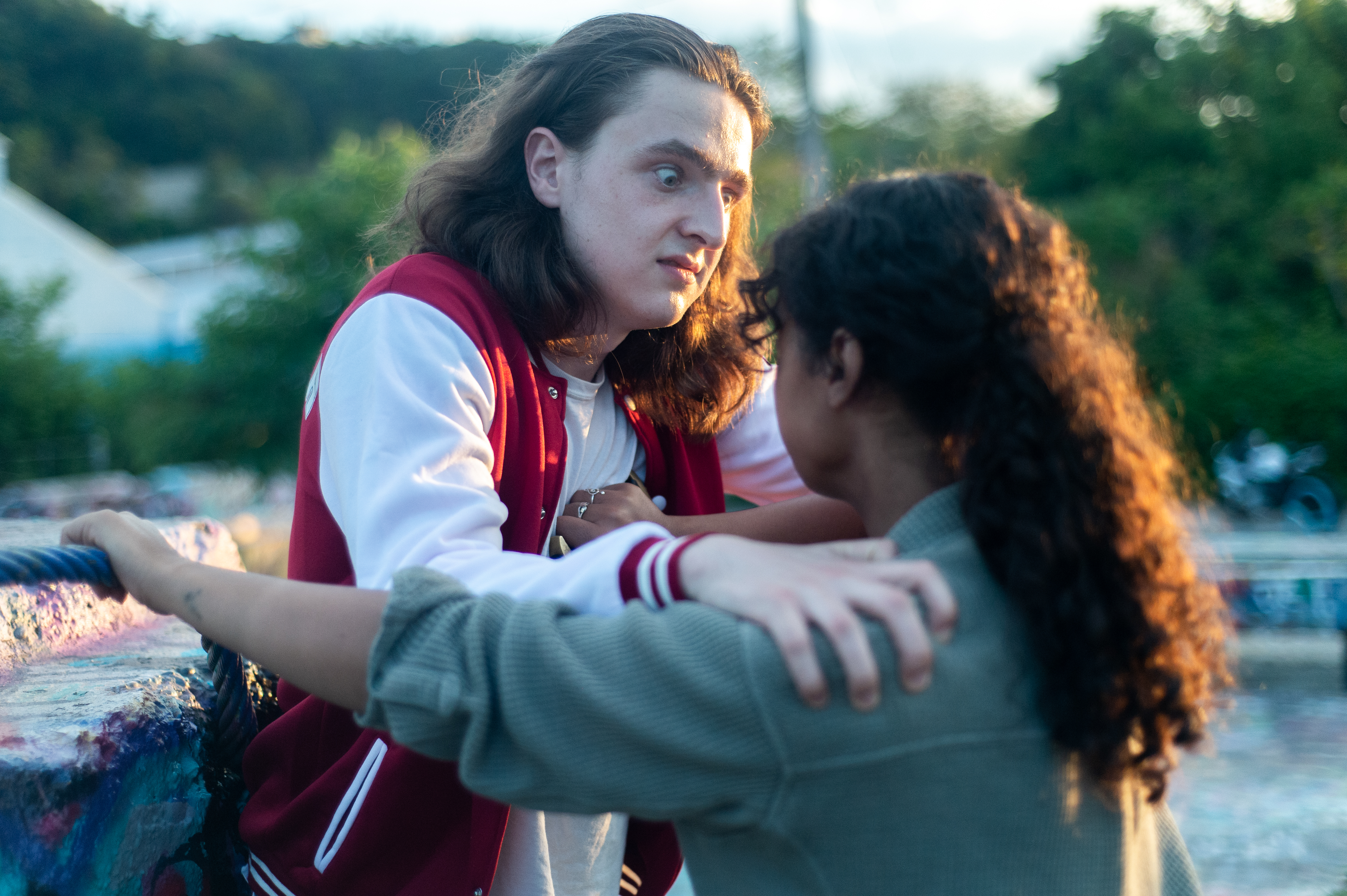 Shayla Maxson as Brutus and Parker Stephens as Julius Caesar.