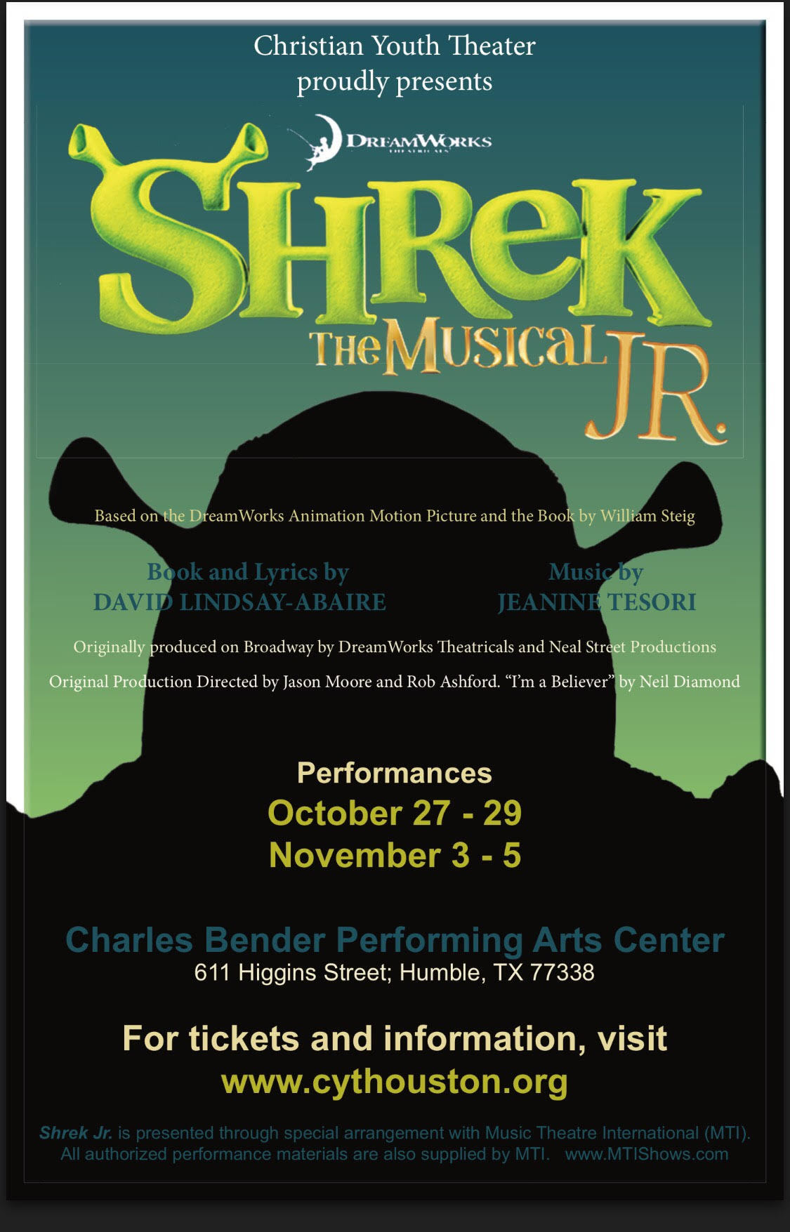 Show poster for Shrek the Musical Jr. 1
