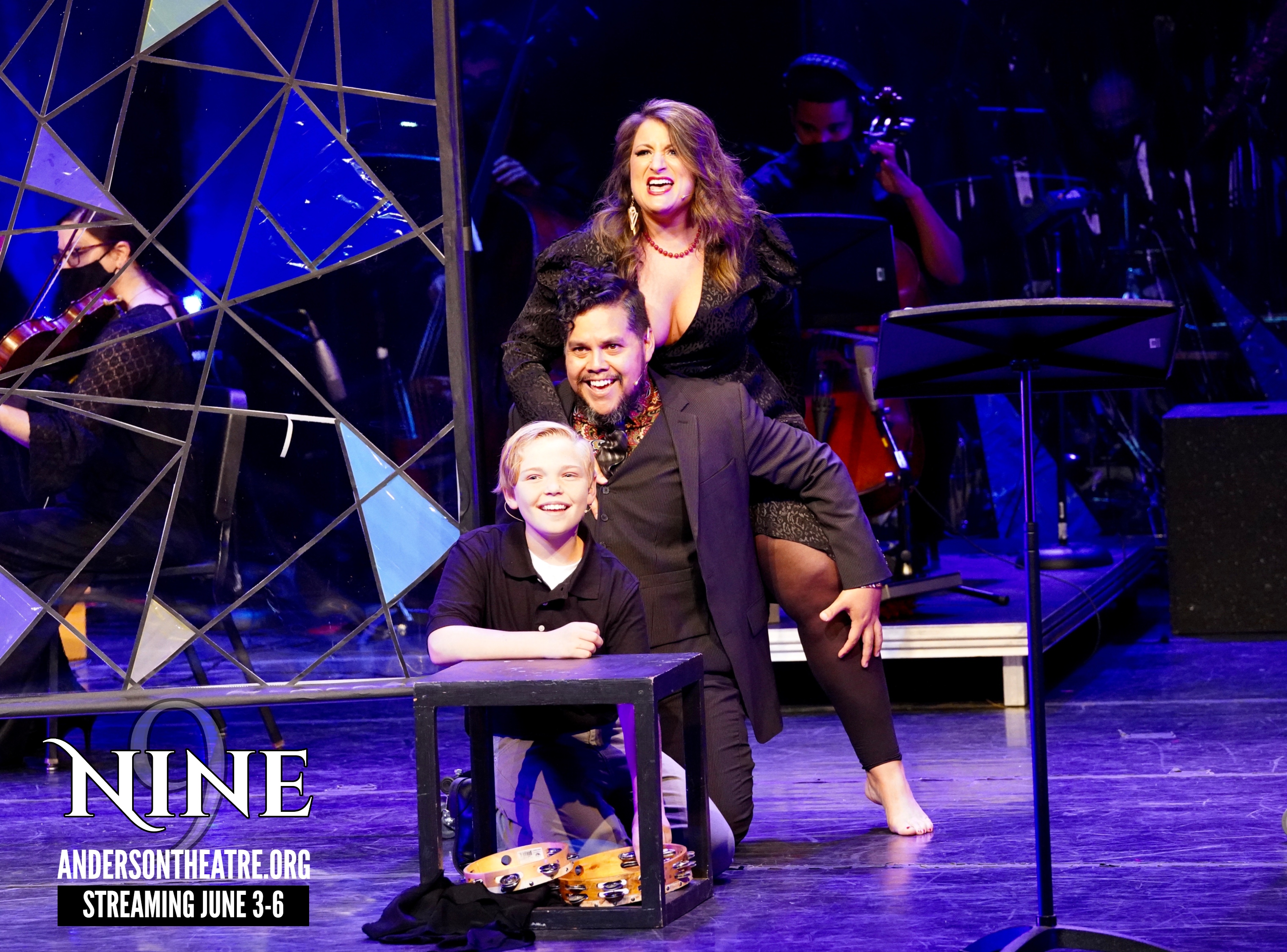 Jessica De Maria as Sarraghina, Juan Carlos Unzueta as Guidi, and Connor Jacobs as Little Guido. Photo by Terry Chandler.