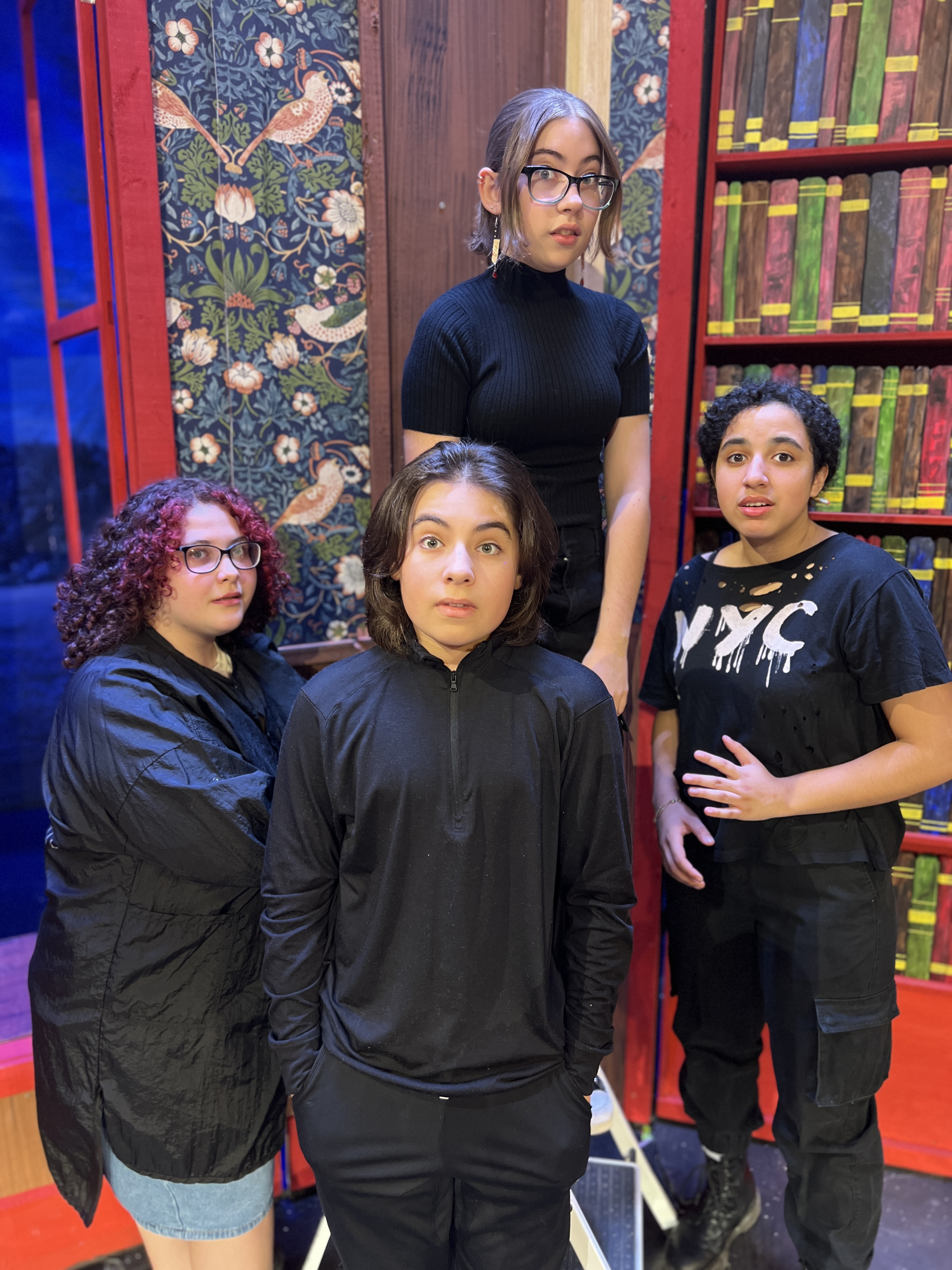 Danielle DiMurro, Joshua Hitner, Polly deCos and Arianna Correa as the Tech Crew Ensemble