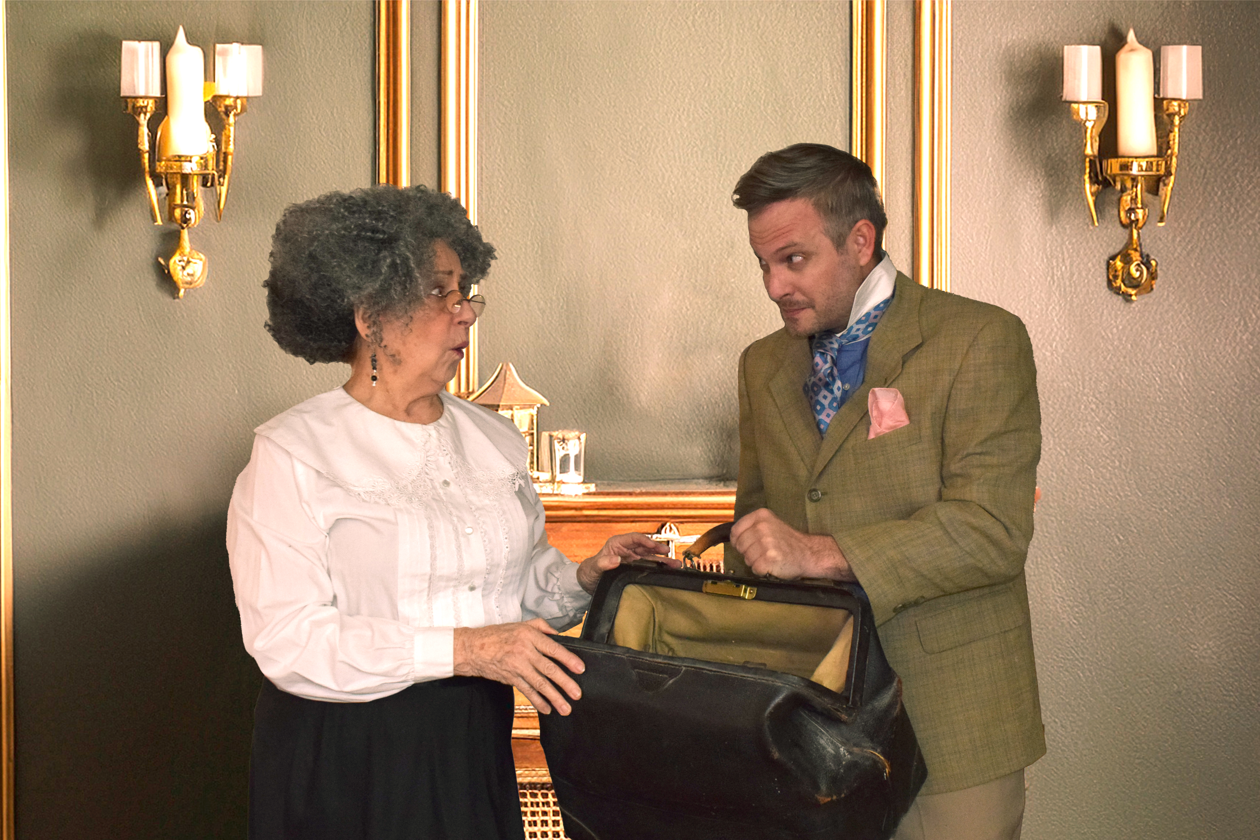 Georgia Athearn (Miss Prism), Michael Weppler (Earnest/John Worthing. Photo credit Rhonda Sigler-Ware