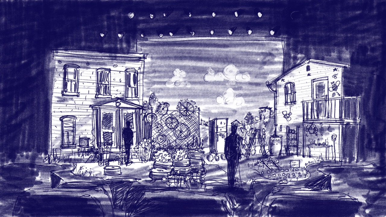 Sketch of set by SEEDFOLKS scenic designers Margery and Peter Spack