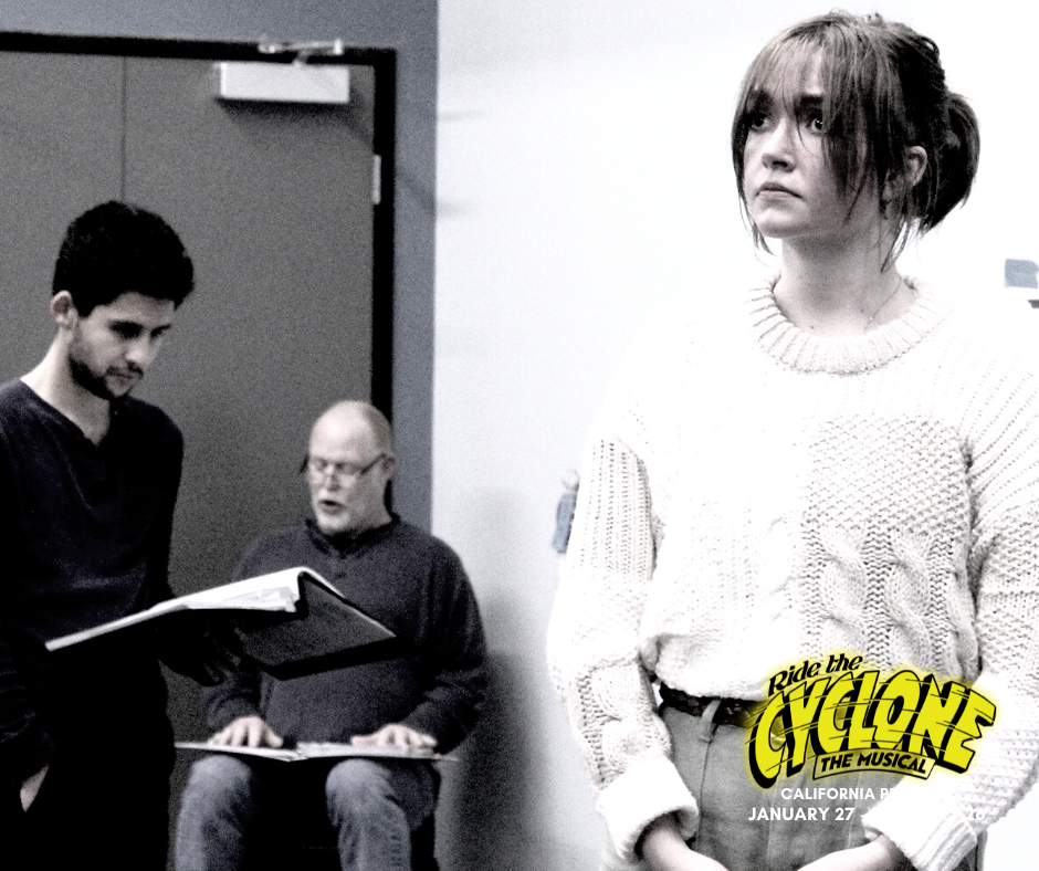 Jared Machado as Mischa Bachinski, Robert Foran as The Amazing Karnak, and Em Flosi as Jane Doe in rehearsal for the California premiere of 