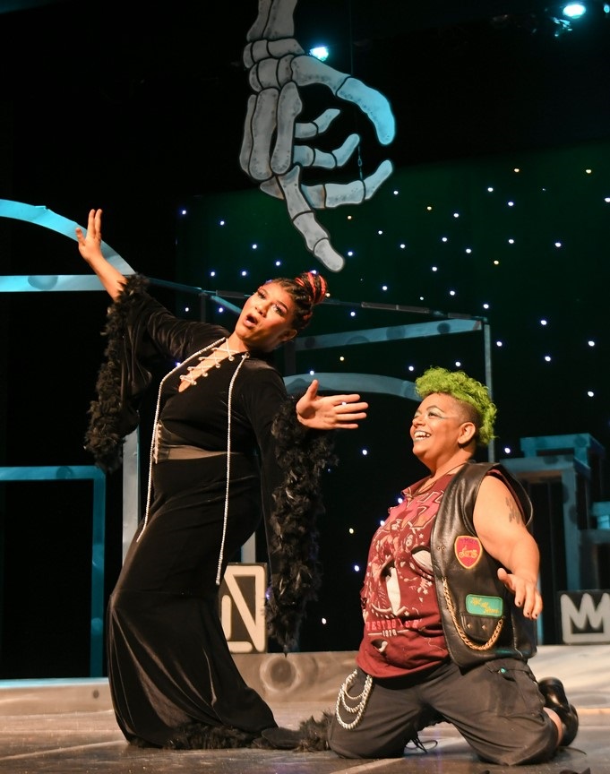 Oberon (Javauna Harris) tells her mischievous sidekick Puck (Angela Flores) of her plans to get revenge on her queen, Titania (Maggie Moreno) for not giving her the changeling boy she asked for.
Photo Credit:  Al Caballero