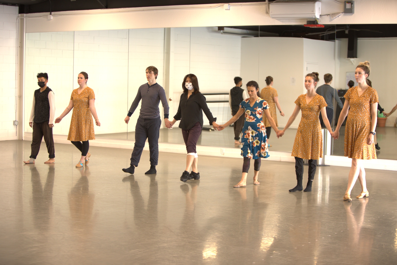 The sjDANCEco company gathers for rehearsal for the Program of Premieres, 