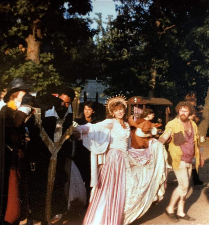 Conversation: Darryl Maximilian Robinson as Tomas de Torquemada and Bodge Burinski as Queen Katherine in Murder, They Quoth the Grand Scenario of the 1986 King Richards Faire of Kenosha, Wisconsin.