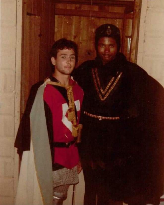 Cunning Heir: Seen here with talented young actor T. Gregg McClain as a loyal knight, Darryl Maximilian Robinson appeared as the villainous Mordred in the 1984 EHP revival of the musical Camelot.