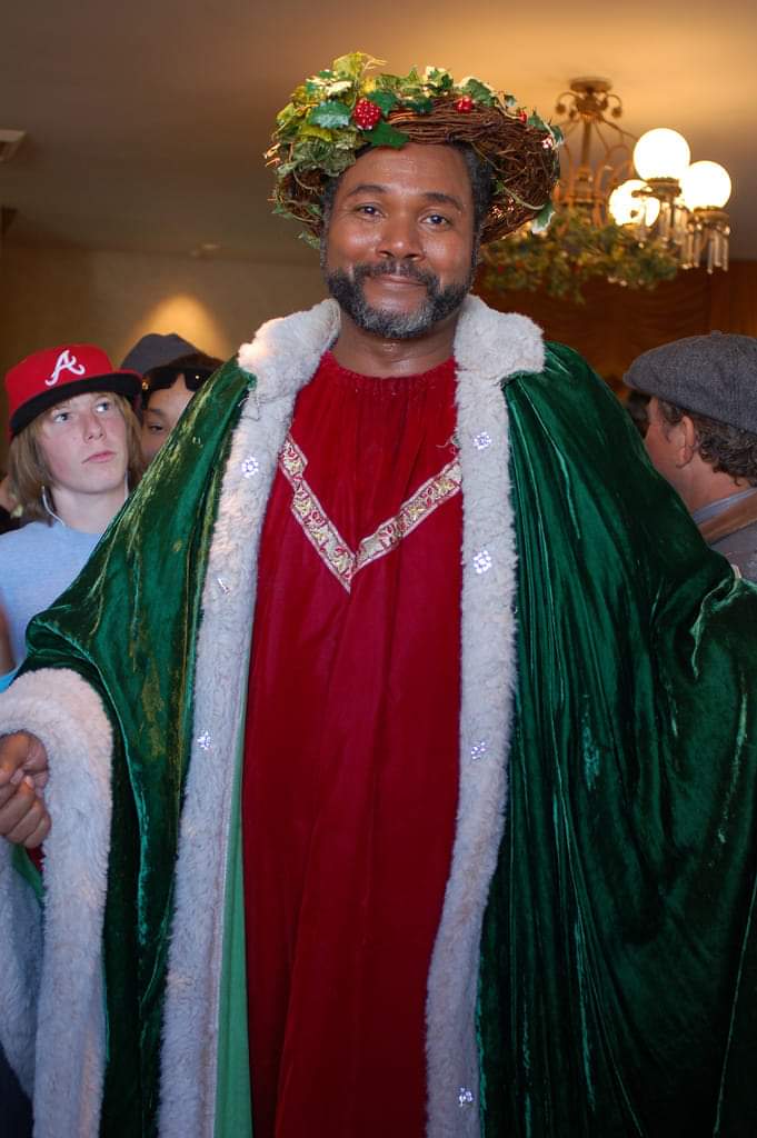 Is It Too Bright For You?: Darryl Maximilian Robinson as The Ghost of Christmas Present in the 2010 Glendale Centre Theatre musical staging of Charles Dickens A Christmas Carol.