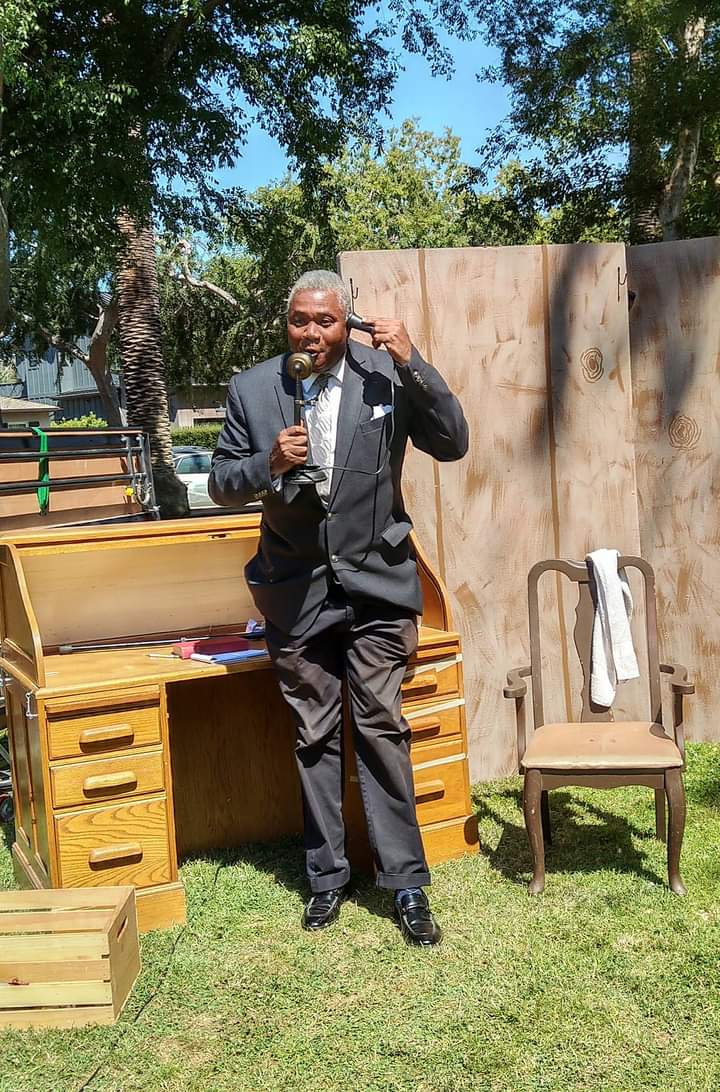 Talk of Execution: Darryl Maximilian Robinson plays Chicago Tribune News Reporter Roy V Bensinger in the 2024 Culver City Public Theatre revival of The Front Page at Carlson Memorial Park.