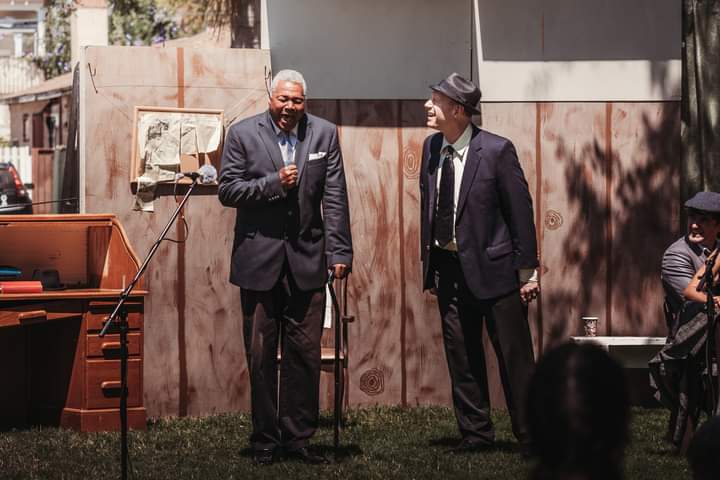 A Northside Newspaper Manager: Darryl Maximilian Robinson as Bensinger has a reaction to claims by Ted Burke as Diamond Louie in The CCPT revival of THE FRONT PAGE.