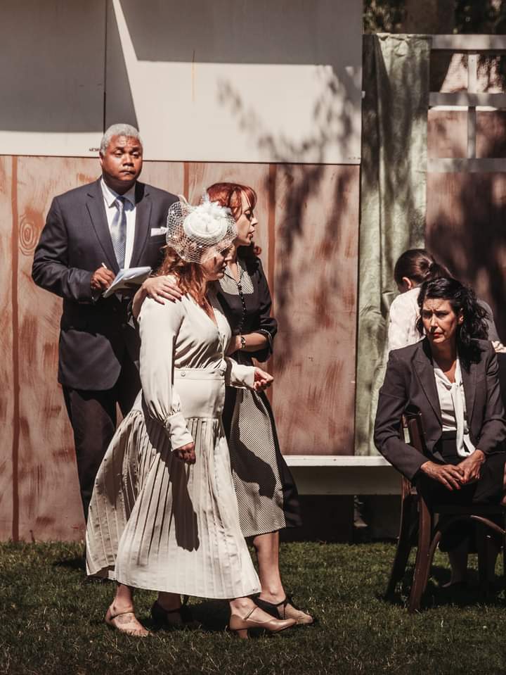 Miss Molly: Darryl Maximilian Robinson as Bensinger, Tamara Koltes as Molly Molloy, Tanya Laine as Hildy Johnson and Alicia Sterling Beach as McCue in CCPT revival of THE FRONT PAGE.